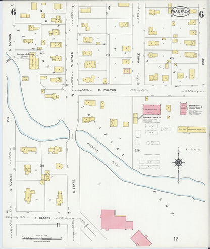 Sanborn Fire Insurance Map from Waupaca, Waupaca County, Wisconsin (1924), Sheet #0006 - Complete Map Set gallery image, historic Sanborn map, vintage wall art, Wisconsin Wisconsin