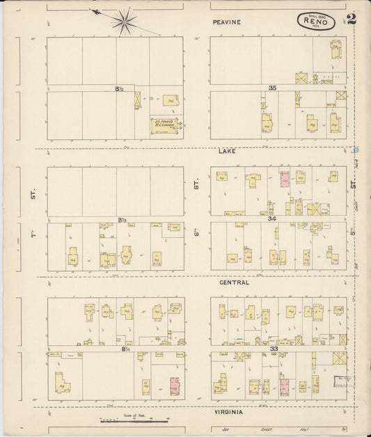 Sanborn Fire Insurance Map from Reno, Washoe County, Nevada (1890), Sheet #0002 - Historic Sanborn Fire Insurance Map Print, vintage old map wall art, antique decor, genealogy gift, Nevada Nevada map