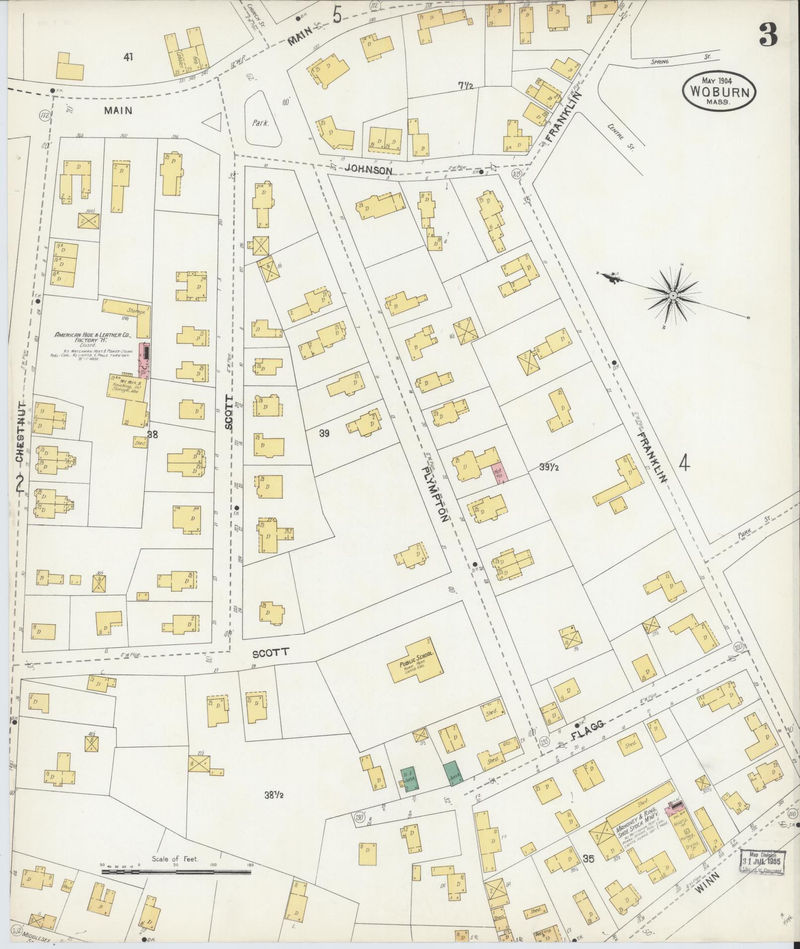 Sanborn Fire Insurance Map from Woburn, Middlesex County, Massachusetts (1904), Sheet #0003 - Complete Map Set gallery image, historic Sanborn map, vintage wall art, Massachusetts Massachusetts