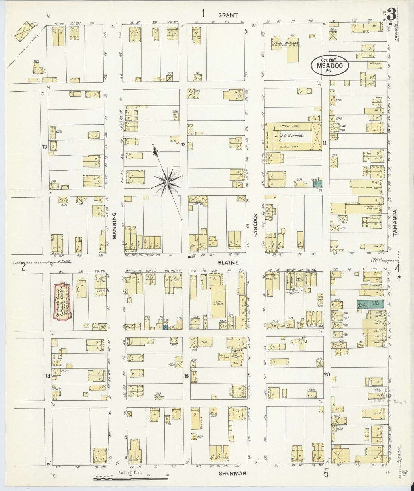 Sanborn Fire Insurance Map from McAdoo, Schuylkill County, Pennsylvania (1907), Sheet #0003 - Complete Map Set gallery image, historic Sanborn map, vintage wall art, Pennsylvania Pennsylvania