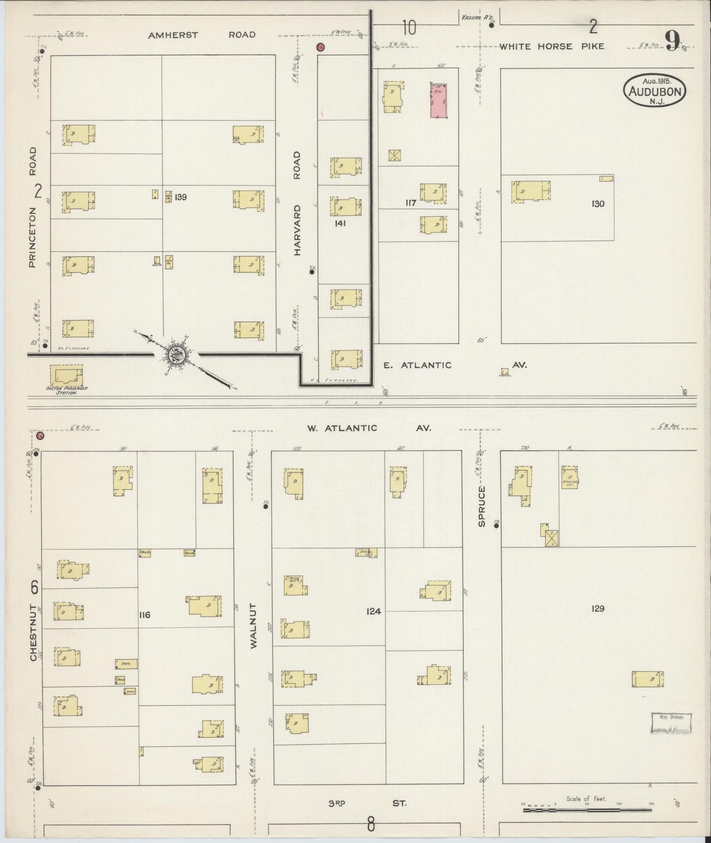 Sanborn Fire Insurance Map from Audubon, Camden County, New Jersey (1915), Sheet #0009 - Complete Map Set gallery image, historic Sanborn map, vintage wall art, New Jersey New Jersey