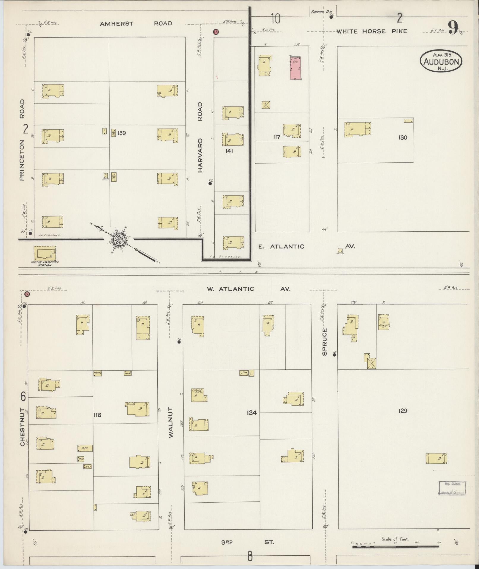 Sanborn Fire Insurance Map from Audubon, Camden County, New Jersey (1915), Sheet #0009 - Complete Map Set gallery image, historic Sanborn map, vintage wall art, New Jersey New Jersey