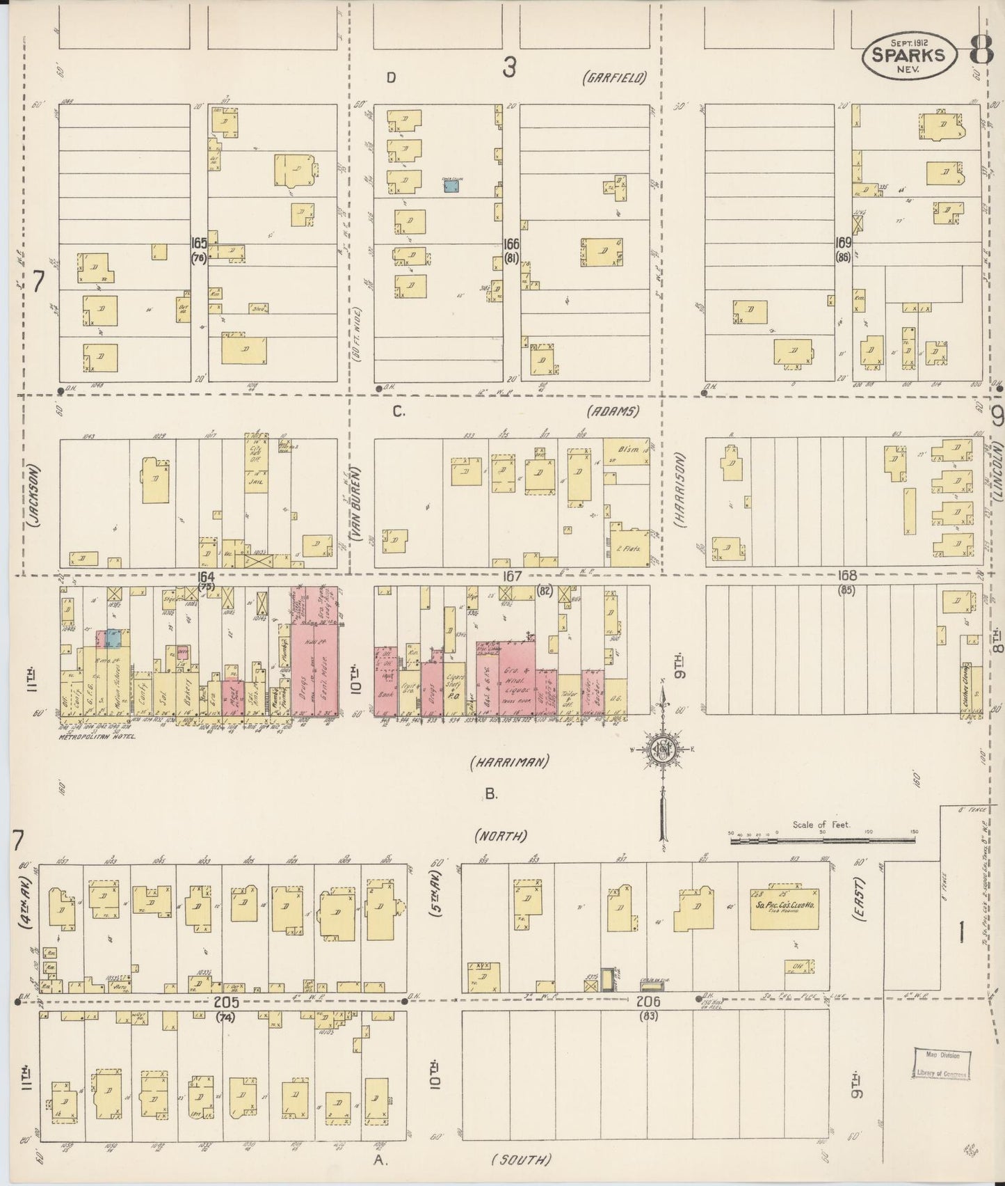 Sanborn Fire Insurance Map from Sparks, Washoe County, Nevada (1912), Sheet #0008 - Complete Map Set gallery image, historic Sanborn map, vintage wall art, Nevada Nevada