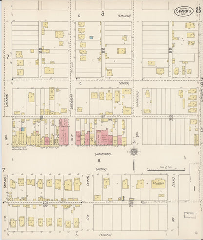 Sanborn Fire Insurance Map from Sparks, Washoe County, Nevada (1912), Sheet #0008 - Complete Map Set gallery image, historic Sanborn map, vintage wall art, Nevada Nevada