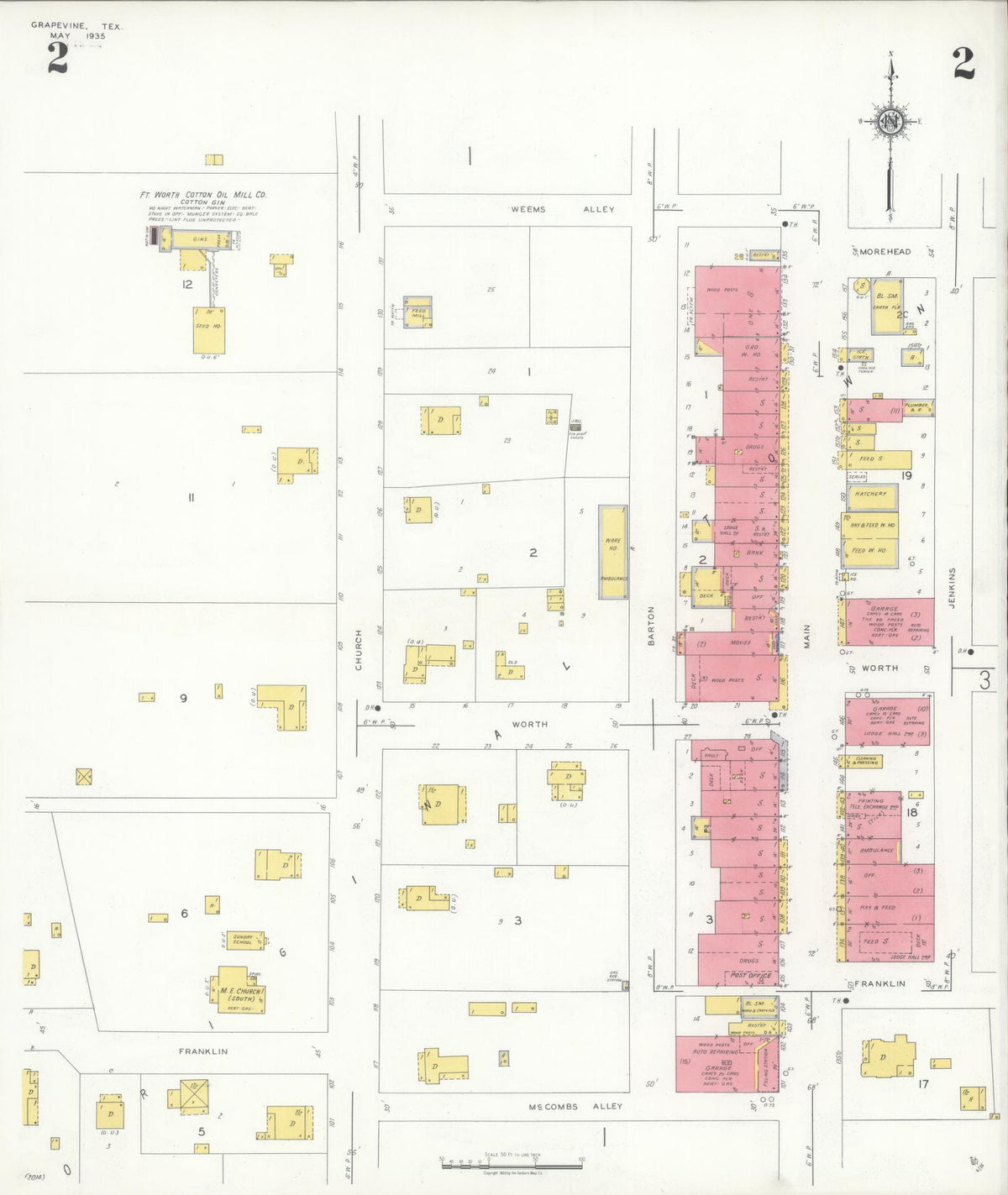 Sanborn Fire Insurance Map from Grapevine, Tarrant County, Texas (1935), Sheet #0002 - Historic Sanborn Fire Insurance Map Print, vintage old map wall art, antique decor, genealogy gift, Texas Texas map