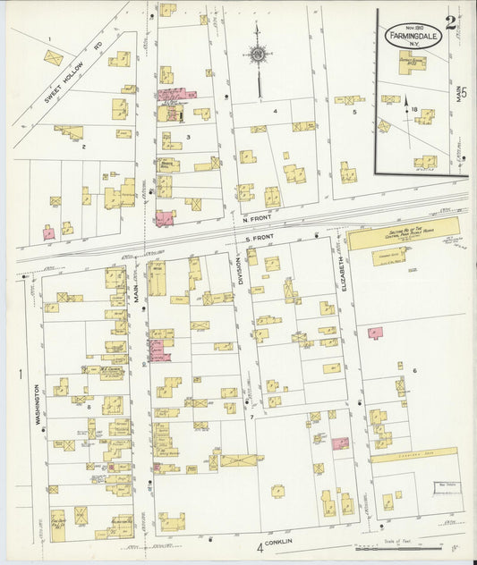 Sanborn Fire Insurance Map from Farmingdale, Nassau County, New York (1910), Sheet #0002 - Historic Sanborn Fire Insurance Map Print, vintage old map wall art, antique decor, genealogy gift, New York New York map