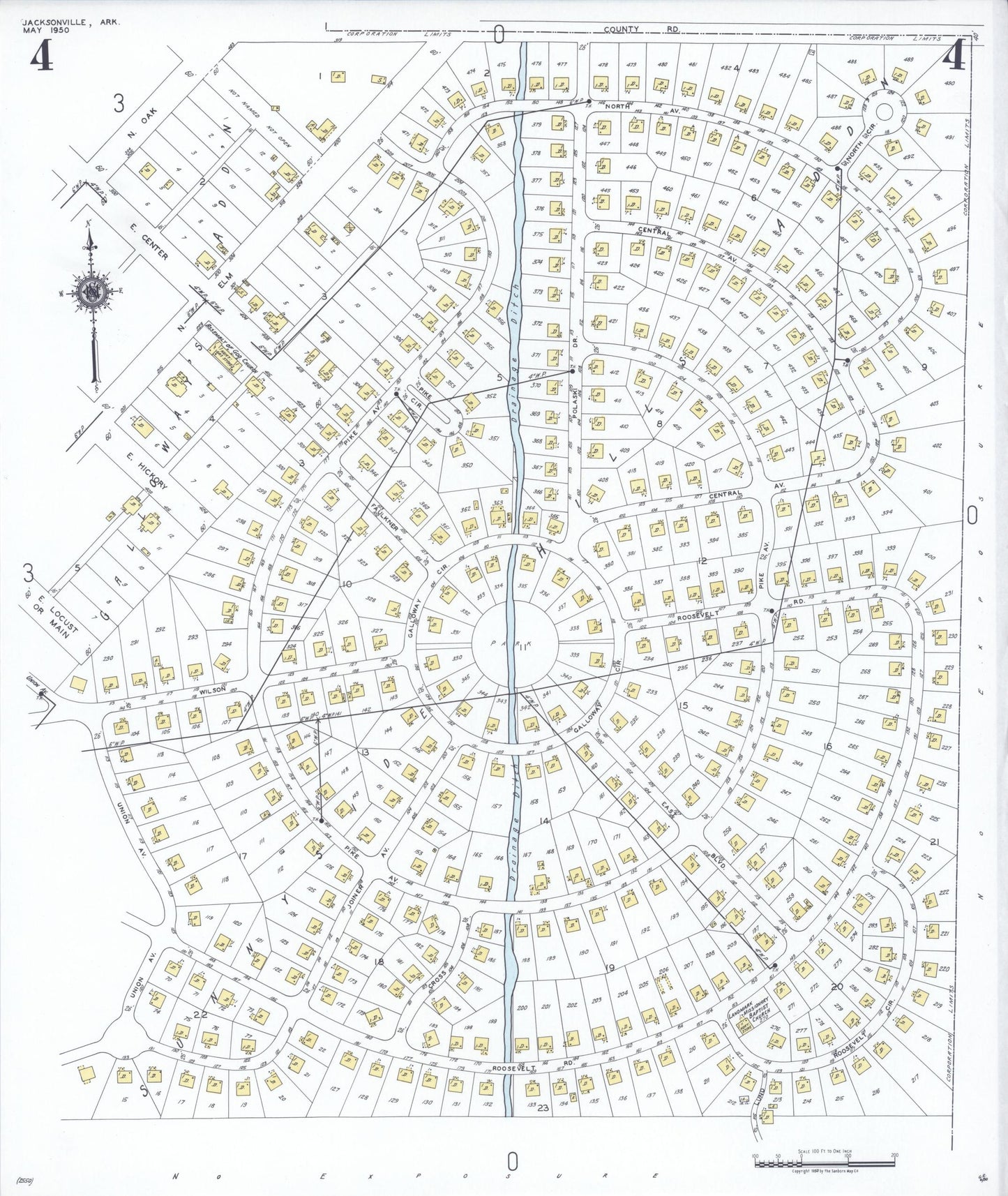 Sanborn Fire Insurance Map from Jacksonville, Pulaski County, Arkansas (1950), Sheet #0004 - Complete Map Set gallery image, historic Sanborn map, vintage wall art, Arkansas Arkansas