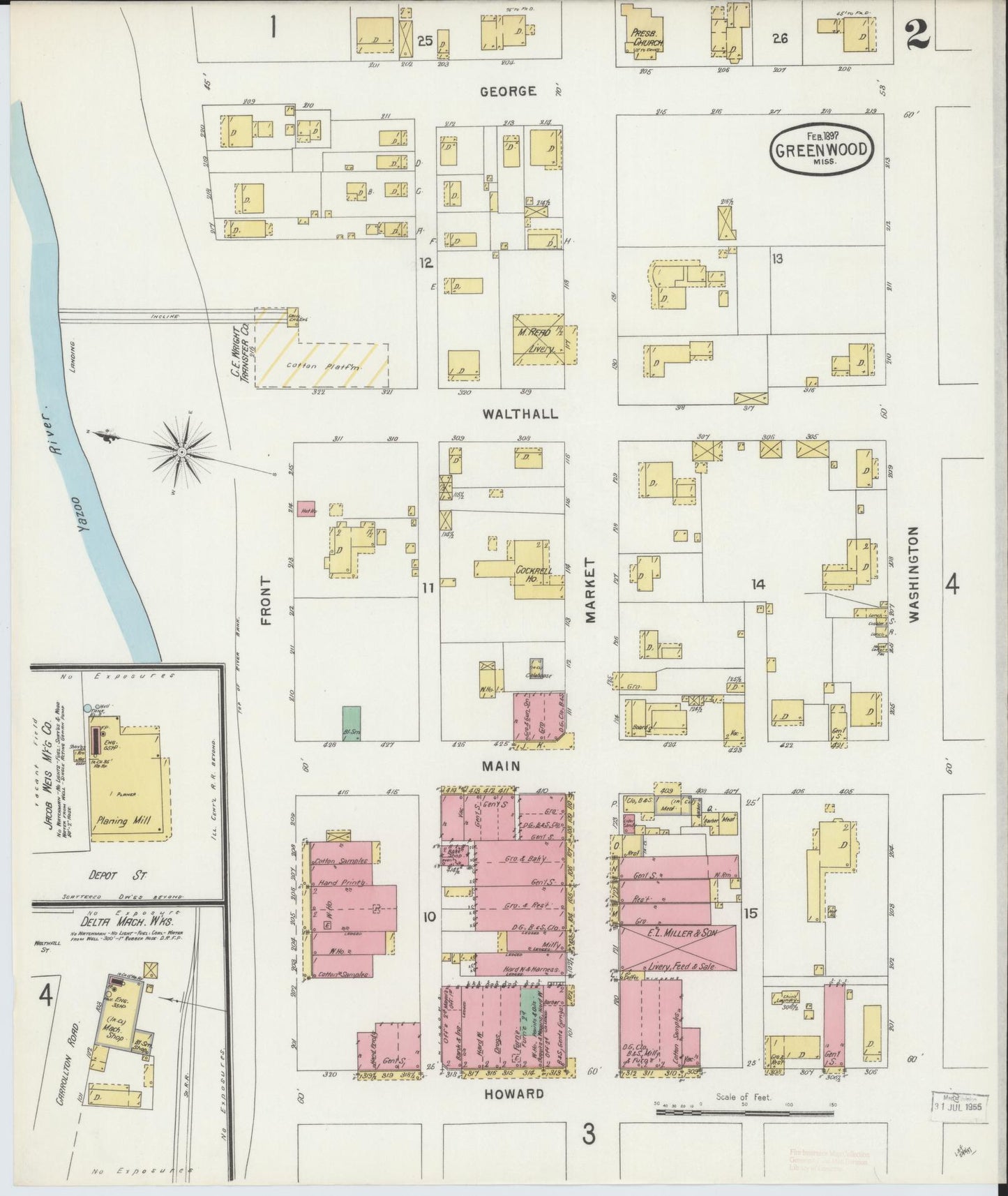 Sanborn Fire Insurance Map from Greenwood, Leflore County, Mississippi (1897), Sheet #0002 - Complete Map Set gallery image, historic Sanborn map, vintage wall art, Mississippi Mississippi