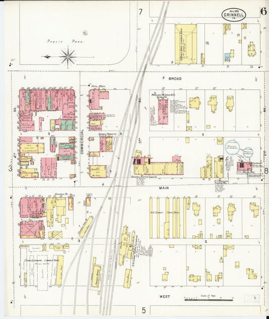 Sanborn Fire Insurance Map from Grinnell, Poweshiek County, Iowa (1898), Sheet #0006 - Historic Sanborn Fire Insurance Map Print, vintage old map wall art