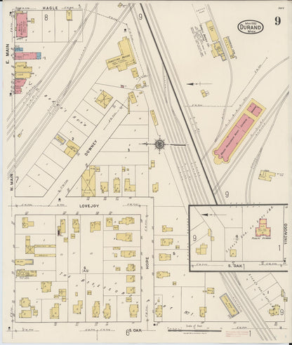 Sanborn Fire Insurance Map from Durand, Shiawassee County, Michigan (1922), Sheet #0009 - Complete Map Set gallery image, historic Sanborn map, vintage wall art, Michigan Michigan