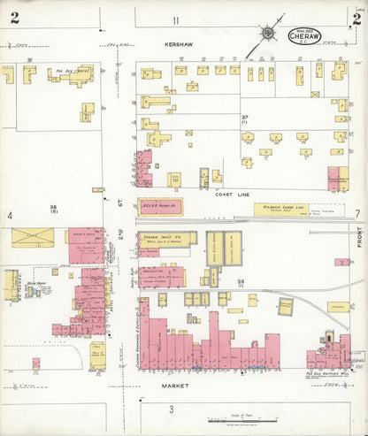 Sanborn Fire Insurance Map from Cheraw, Chesterfield County, South Carolina (1923), Sheet #0002 - Complete Map Set gallery image, historic Sanborn map, vintage wall art, South Carolina South Carolina