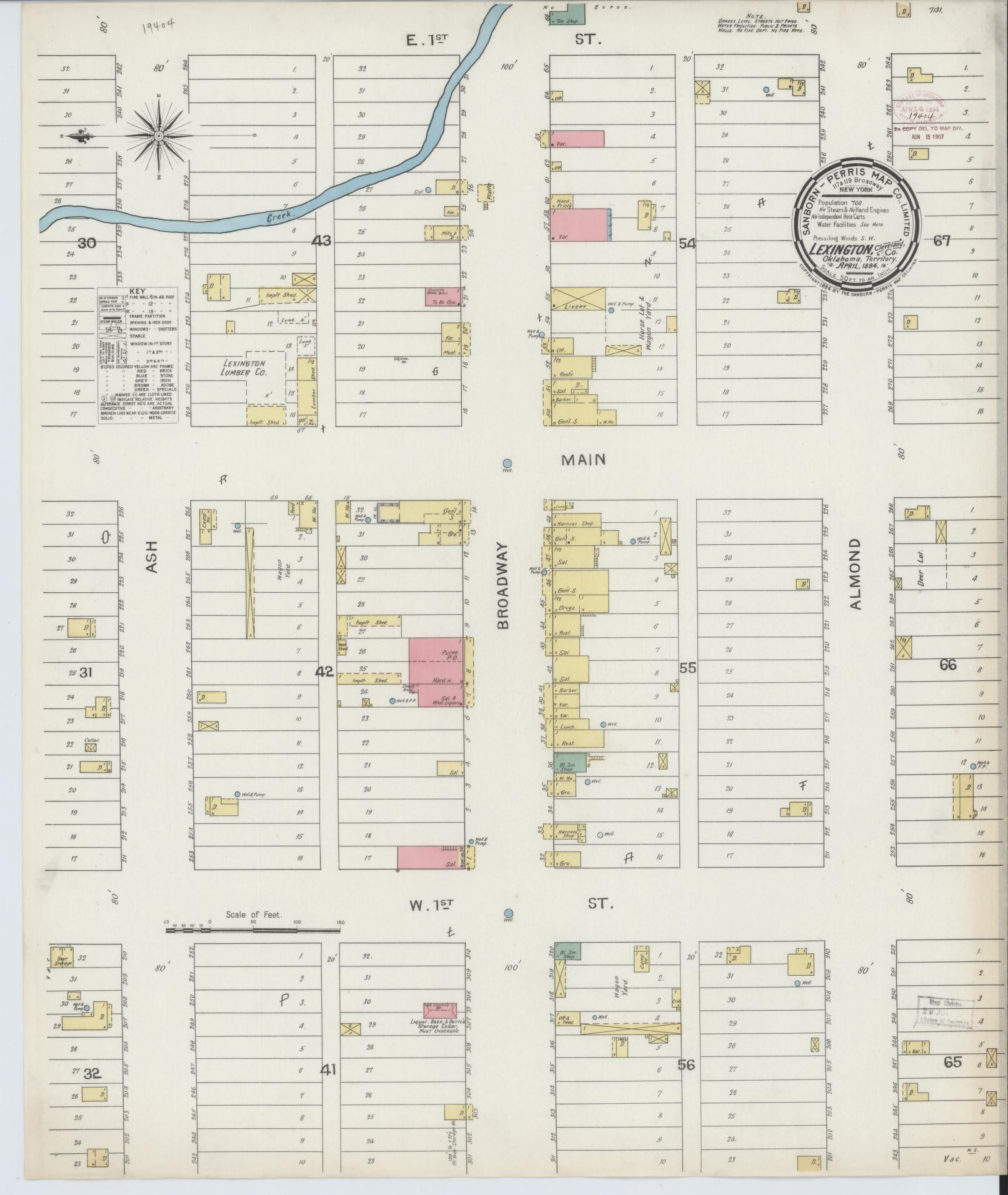 Sanborn Fire Insurance Map from Lexington, Cleveland County, Oklahoma (1894), Sheet #0001 - Historic Sanborn Fire Insurance Map Print, vintage old map wall art, antique decor, genealogy gift, Oklahoma Oklahoma map