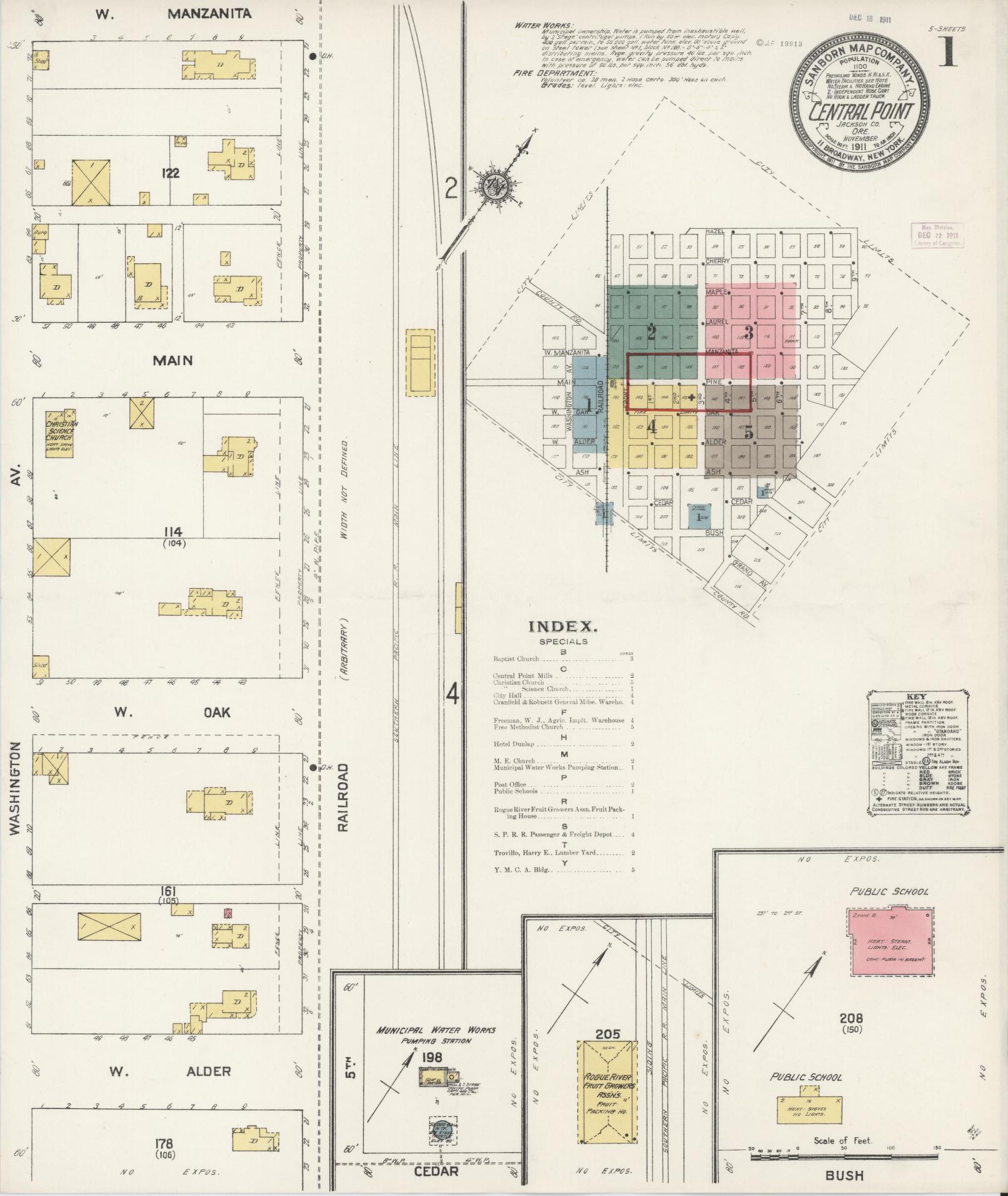 Sanborn Fire Insurance Map from Central Point, Jackson County, Oregon (1911), Sheet #0001 - Historic Sanborn Fire Insurance Map Print, vintage old map wall art, antique decor, genealogy gift, Oregon Oregon map