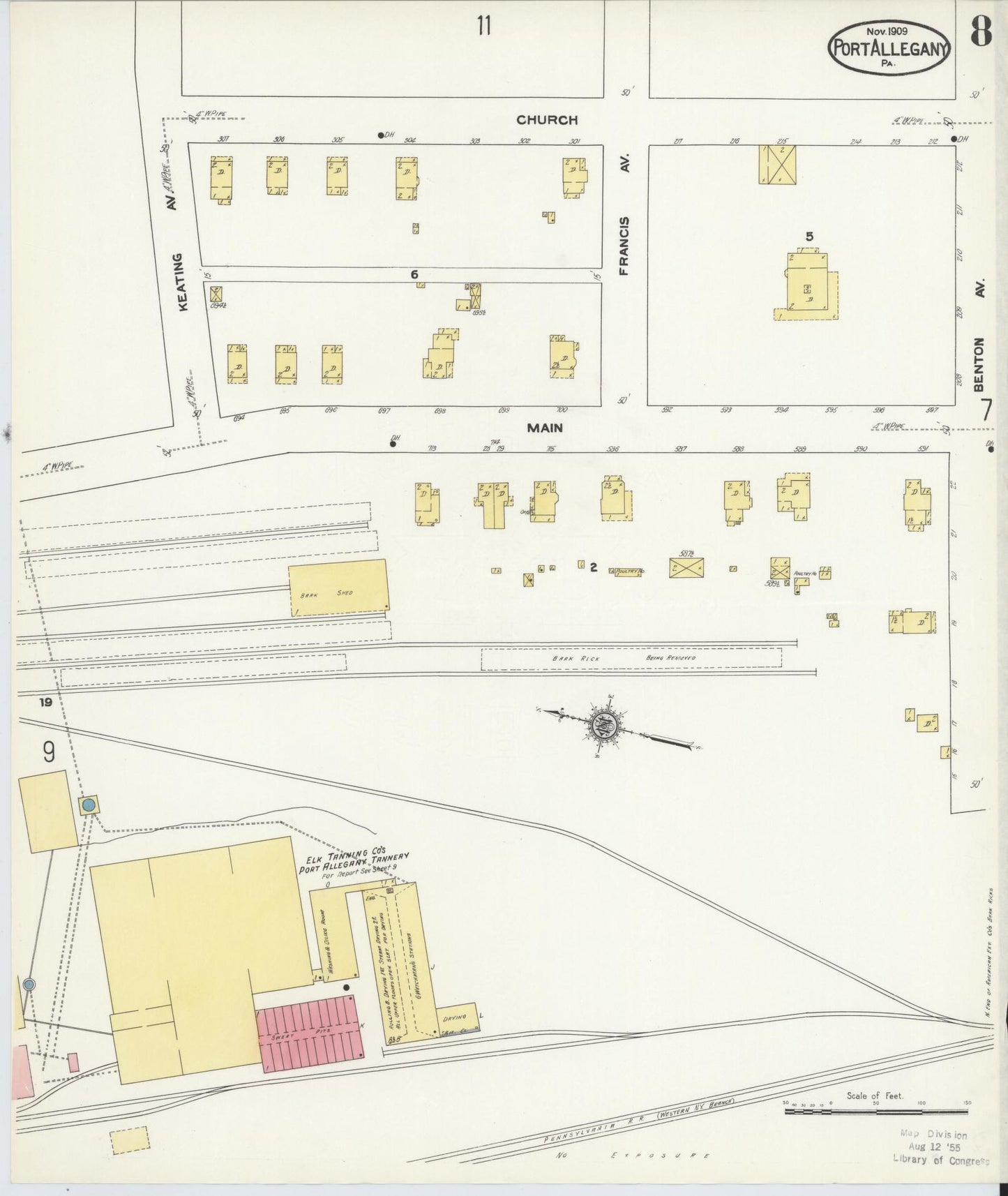 Sanborn Fire Insurance Map from Port Allegany, McKean County, Pennsylvania (1909), Sheet #0008 - Complete Map Set gallery image, historic Sanborn map, vintage wall art, Pennsylvania Pennsylvania