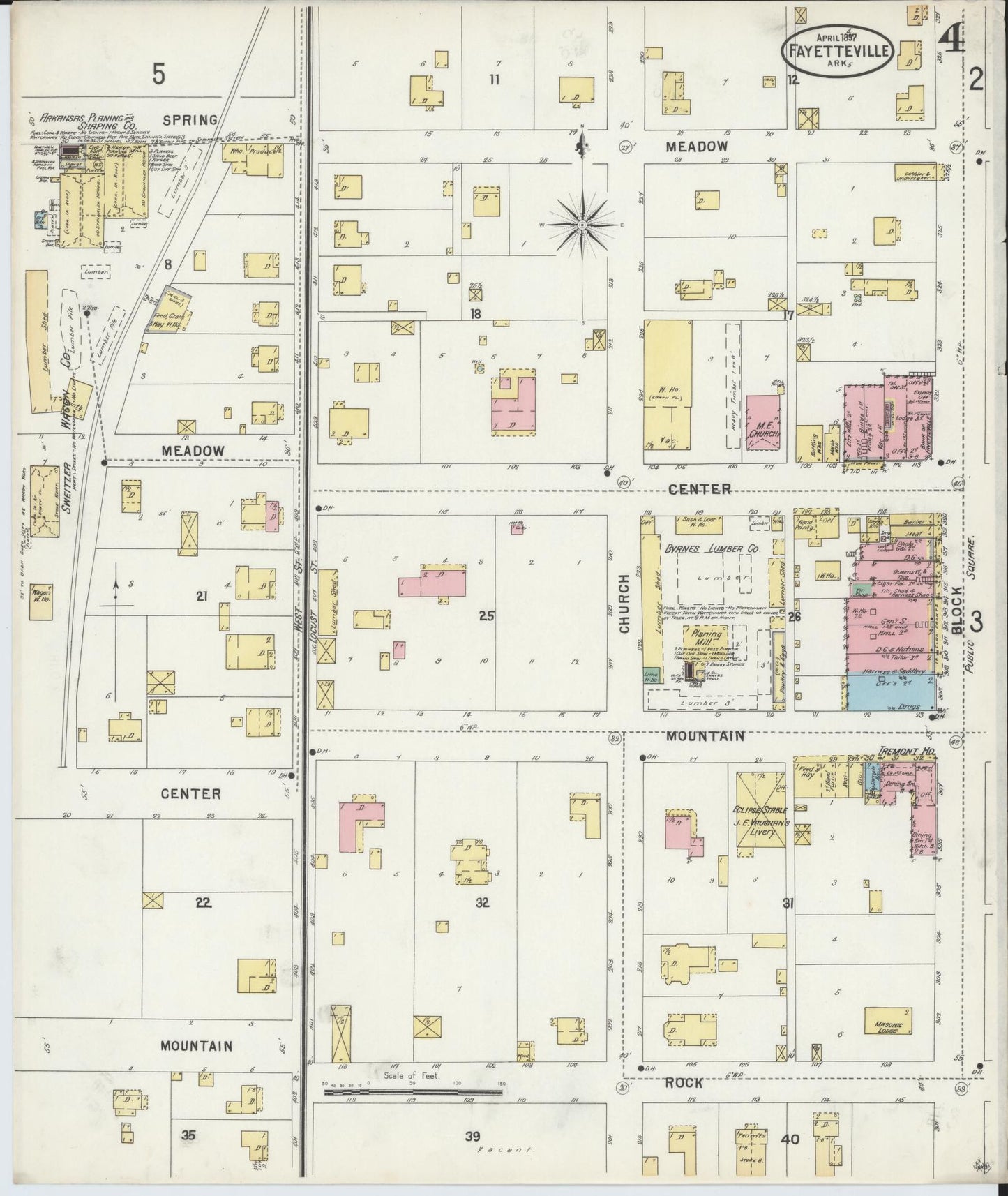 Sanborn Fire Insurance Map from Fayetteville, Washington County, Arkansas (1897), Sheet #0004 - Complete Map Set gallery image, historic Sanborn map, vintage wall art, Arkansas Arkansas