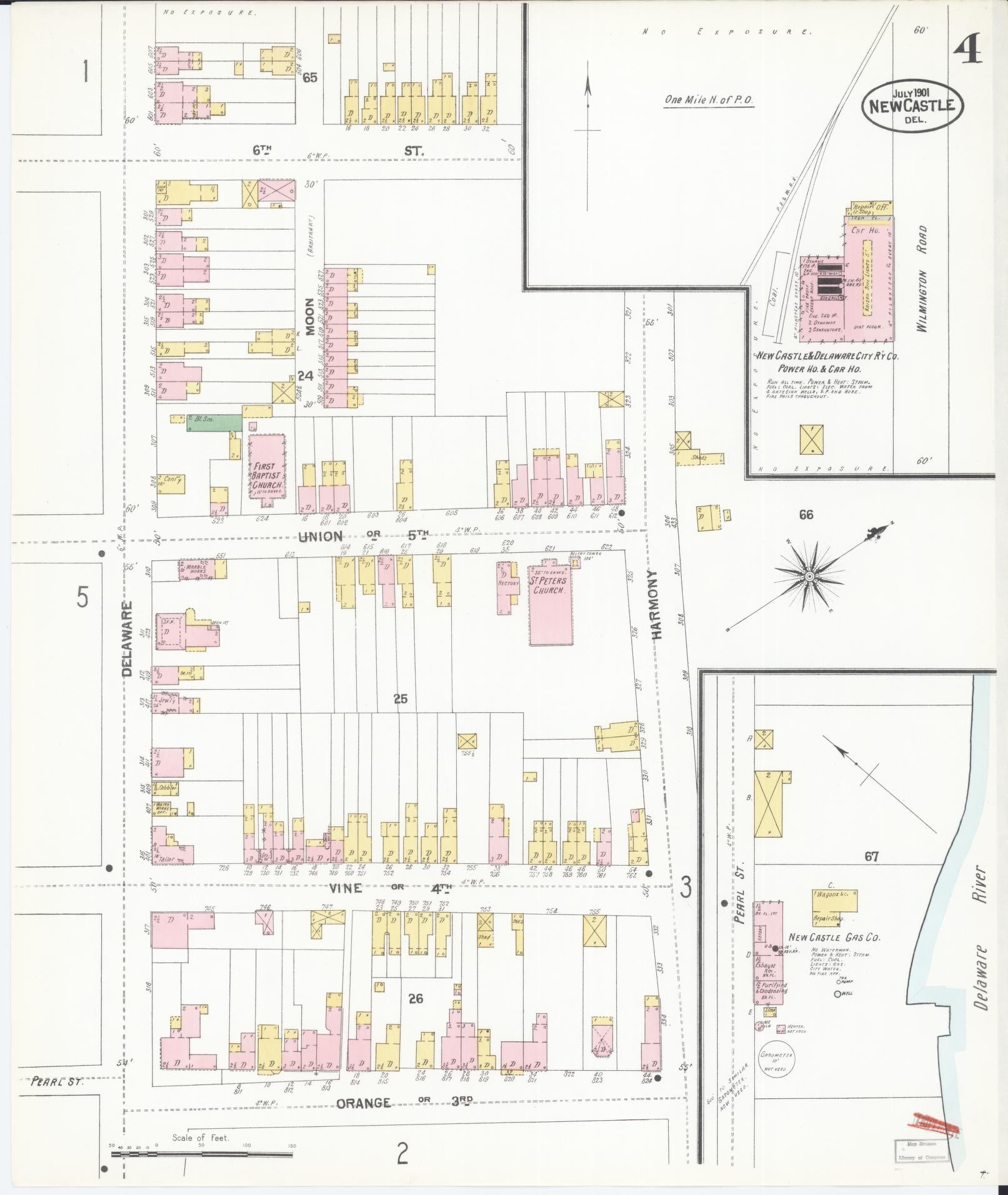 Sanborn Fire Insurance Map from New Castle, New Castle County, Delaware (1901), Sheet #0004 - Complete Map Set gallery image, historic Sanborn map, vintage wall art, Delaware Delaware