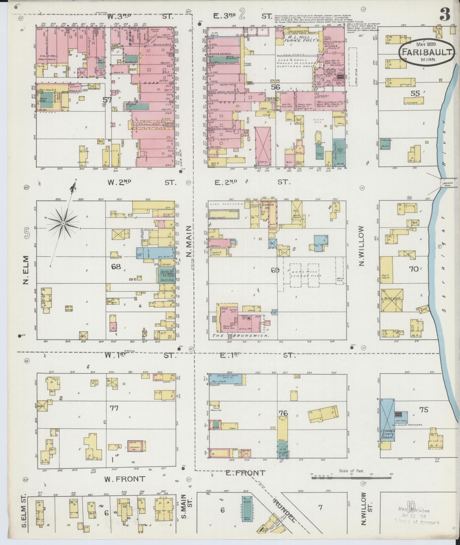 Sanborn Fire Insurance Map from Faribault, Rice County, Minnesota (1893), Sheet #0003 - Historic Sanborn Fire Insurance Map Print, vintage old map wall art, antique decor, genealogy gift, Minnesota Minnesota map