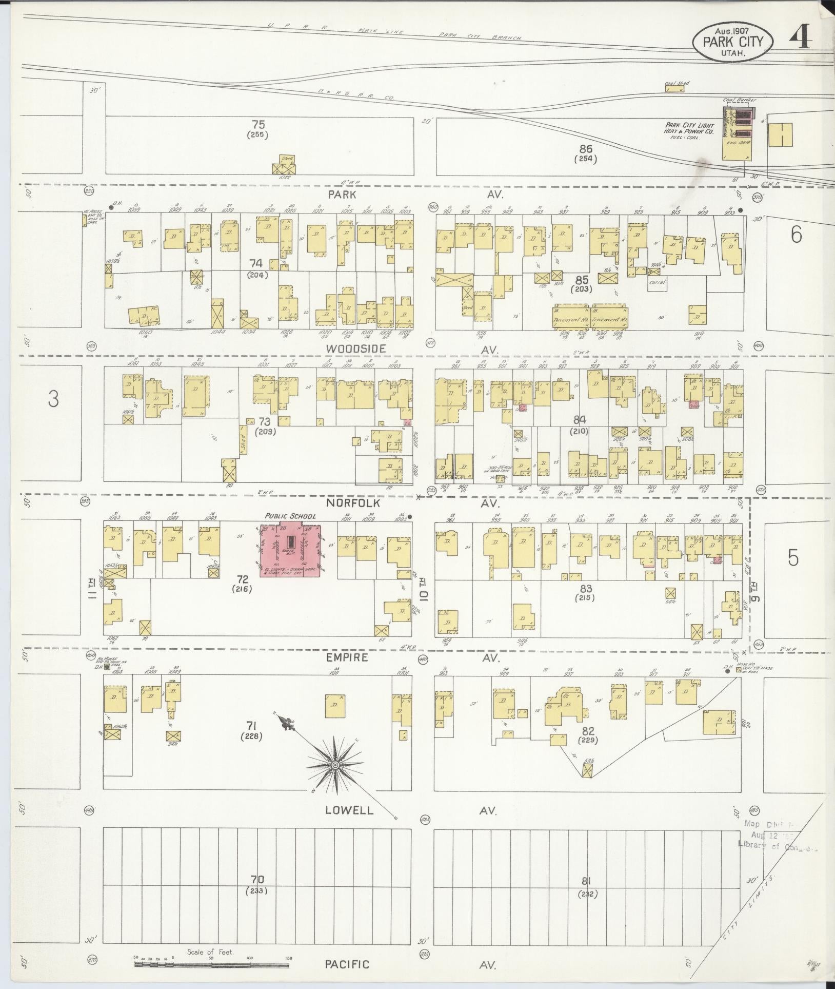 Sanborn Fire Insurance Map from Park City, Summit County, Utah (1907), Sheet #0004 - Historic Sanborn Fire Insurance Map Print, vintage old map wall art, antique decor, genealogy gift, Utah Utah map