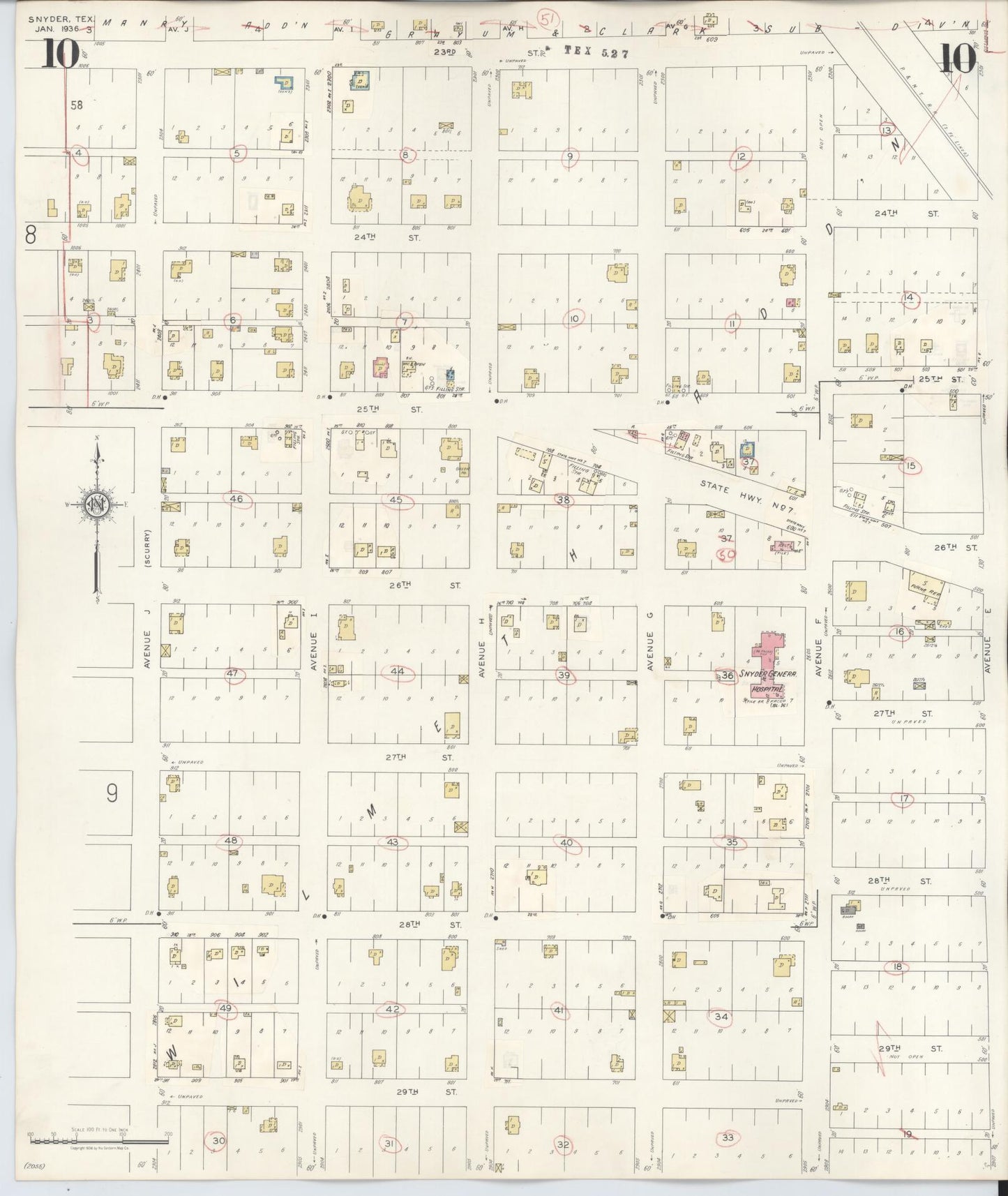 Sanborn Fire Insurance Map from Snyder, Scurry County, Texas (1942), Sheet #0010 - Complete Map Set gallery image, historic Sanborn map, vintage wall art, Texas Texas