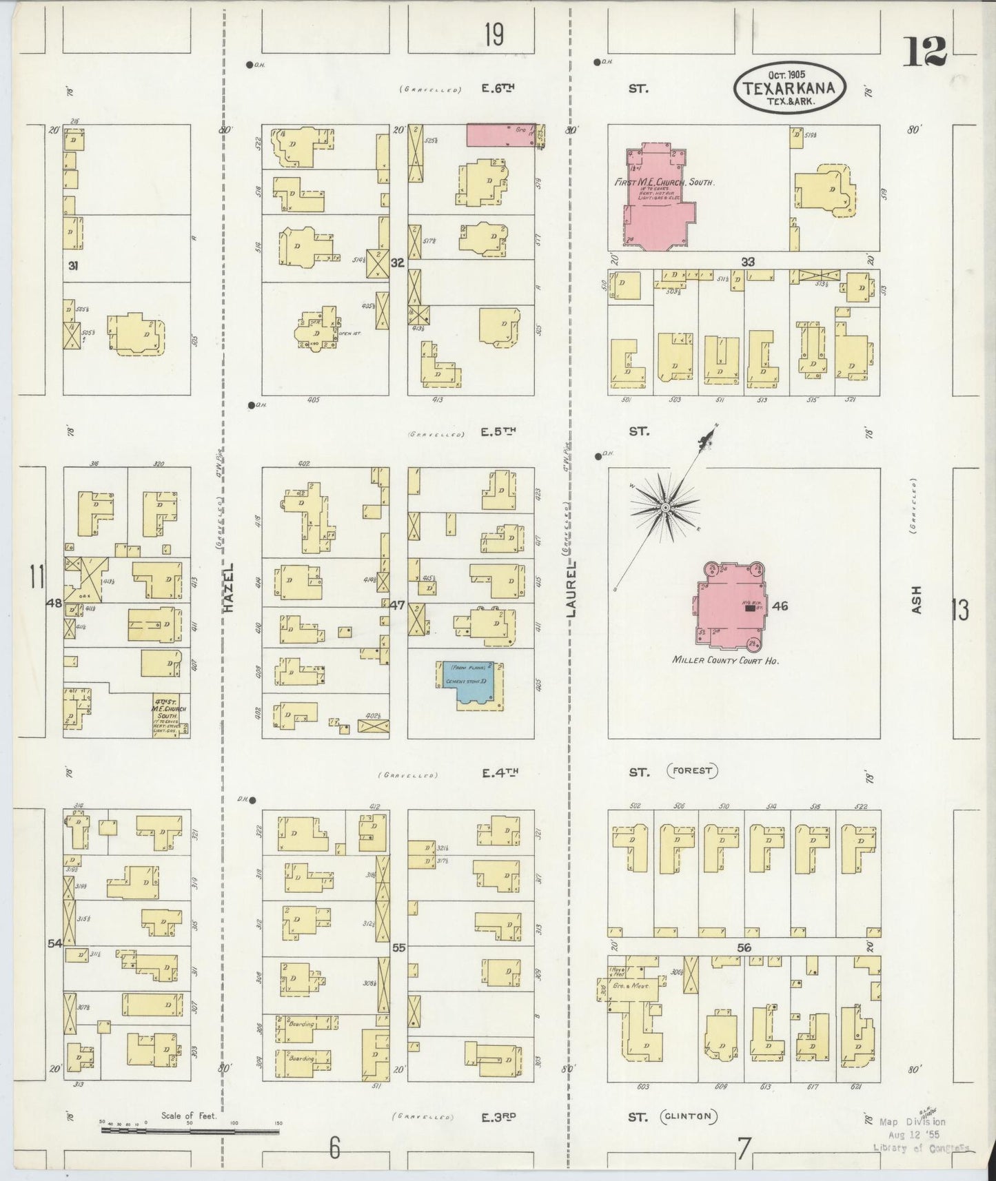 Sanborn Fire Insurance Map from Texarkana, Bowie County, Texas (1905), Sheet #0012 - Complete Map Set gallery image, historic Sanborn map, vintage wall art, Texas Texas