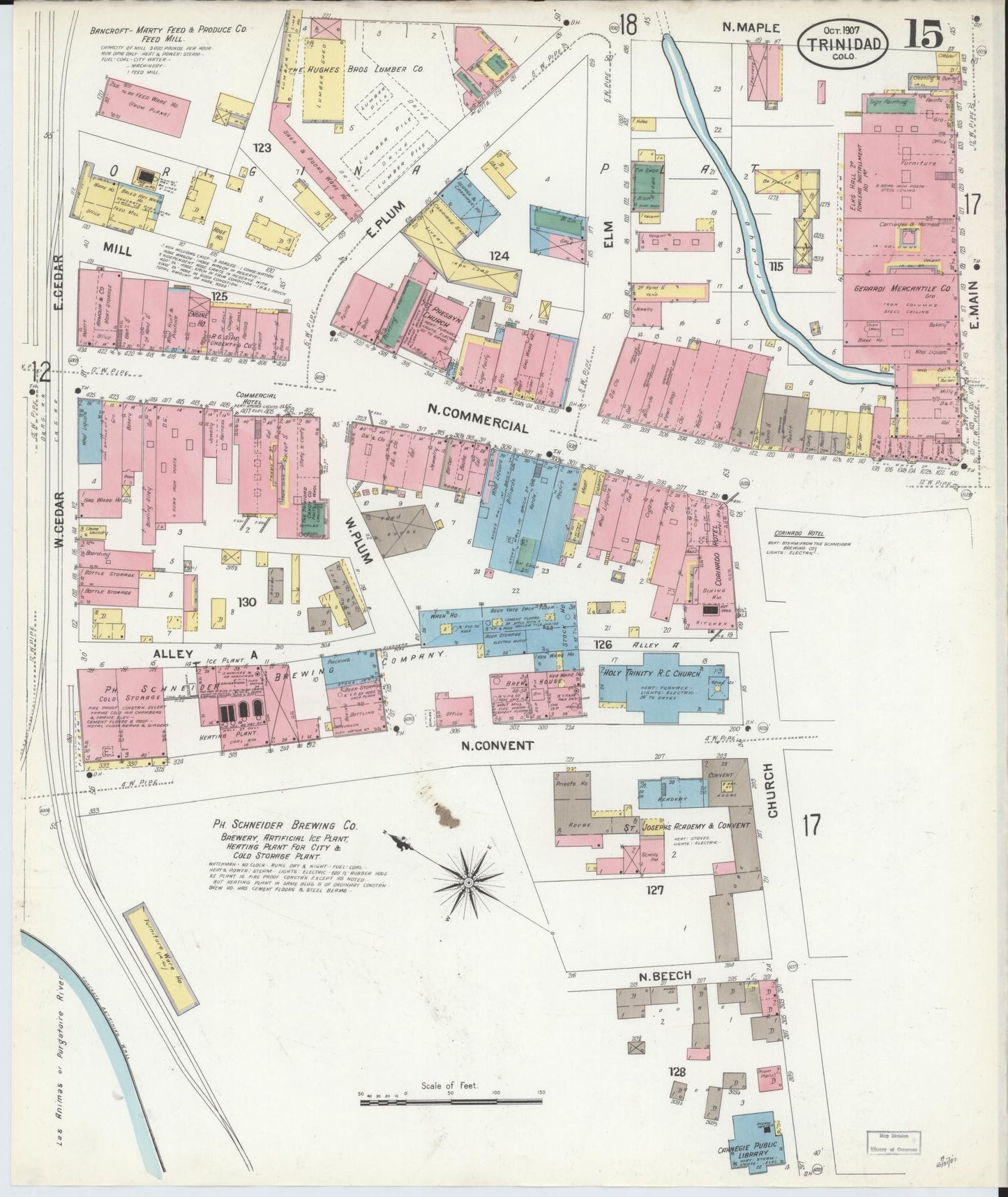 Sanborn Fire Insurance Map from Trinidad, Las Animas County, Colorado (1907), Sheet #0015 - Complete Map Set gallery image, historic Sanborn map, vintage wall art, Colorado Colorado