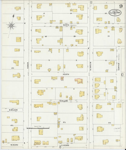 Sanborn Fire Insurance Map from Cleburne, Johnson County, Texas (1898), Sheet #0009 - Complete Map Set gallery image, historic Sanborn map, vintage wall art, Texas Texas
