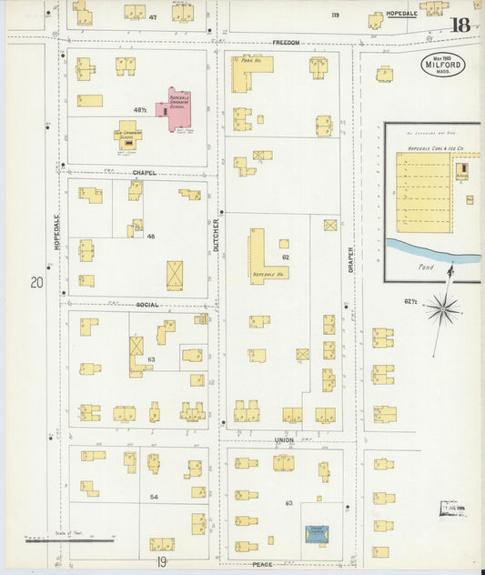 Sanborn Fire Insurance Map from Milford, Worcester County, Massachusetts (1903), Sheet #0018 - Historic Sanborn Fire Insurance Map Print, vintage old map wall art, antique decor, genealogy gift, Massachusetts Massachusetts map