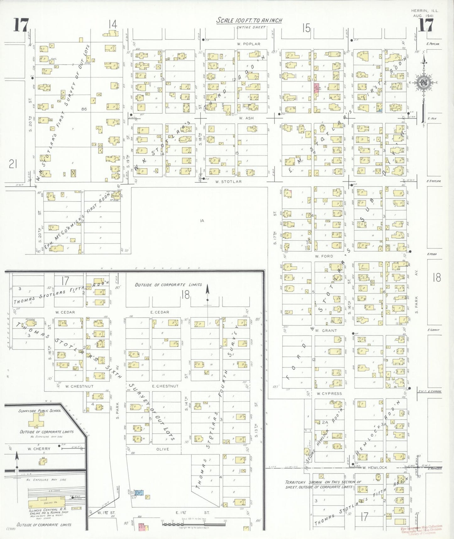 Sanborn Fire Insurance Map from Herrin, Williamson County, Illinois (1941), Sheet #0017 - Complete Map Set gallery image, historic Sanborn map, vintage wall art, Illinois Illinois