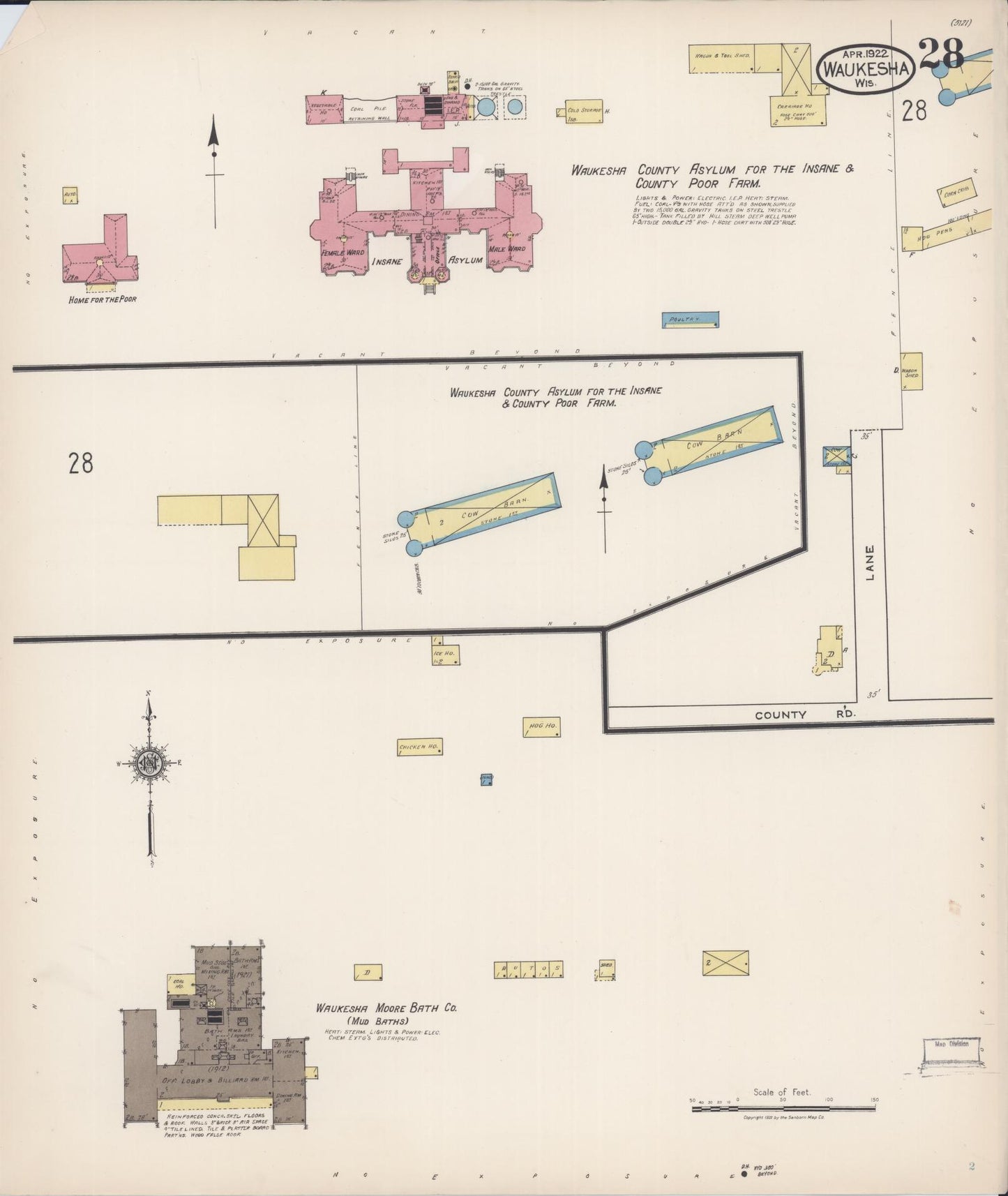 Sanborn Fire Insurance Map from Waukesha, Waukesha County, Wisconsin (1922), Sheet #0028 - Historic Sanborn Fire Insurance Map Print, vintage old map wall art, antique decor, genealogy gift, Wisconsin Wisconsin map