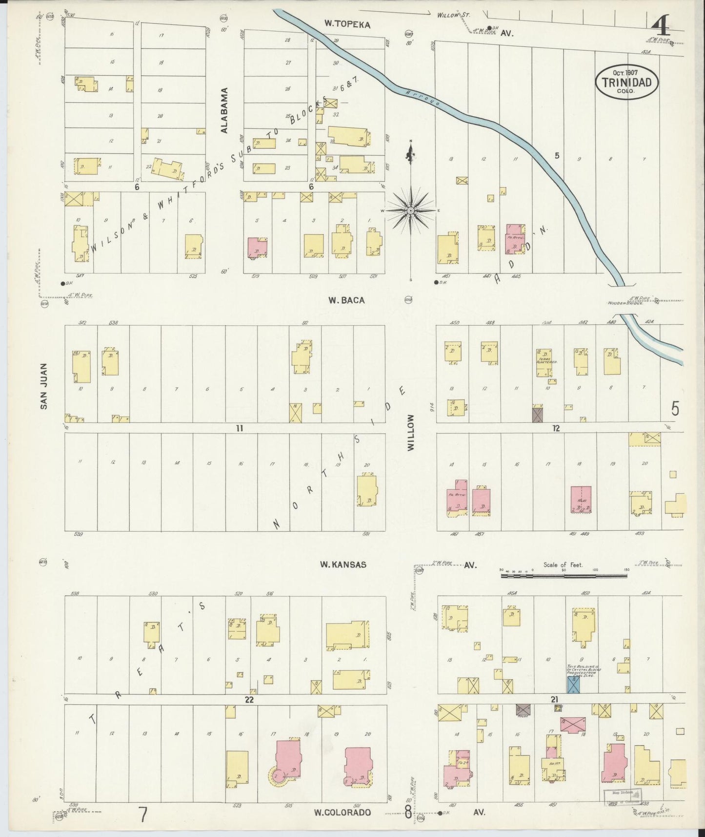 Sanborn Fire Insurance Map from Trinidad, Las Animas County, Colorado (1907), Sheet #0004 - Complete Map Set gallery image, historic Sanborn map, vintage wall art, Colorado Colorado