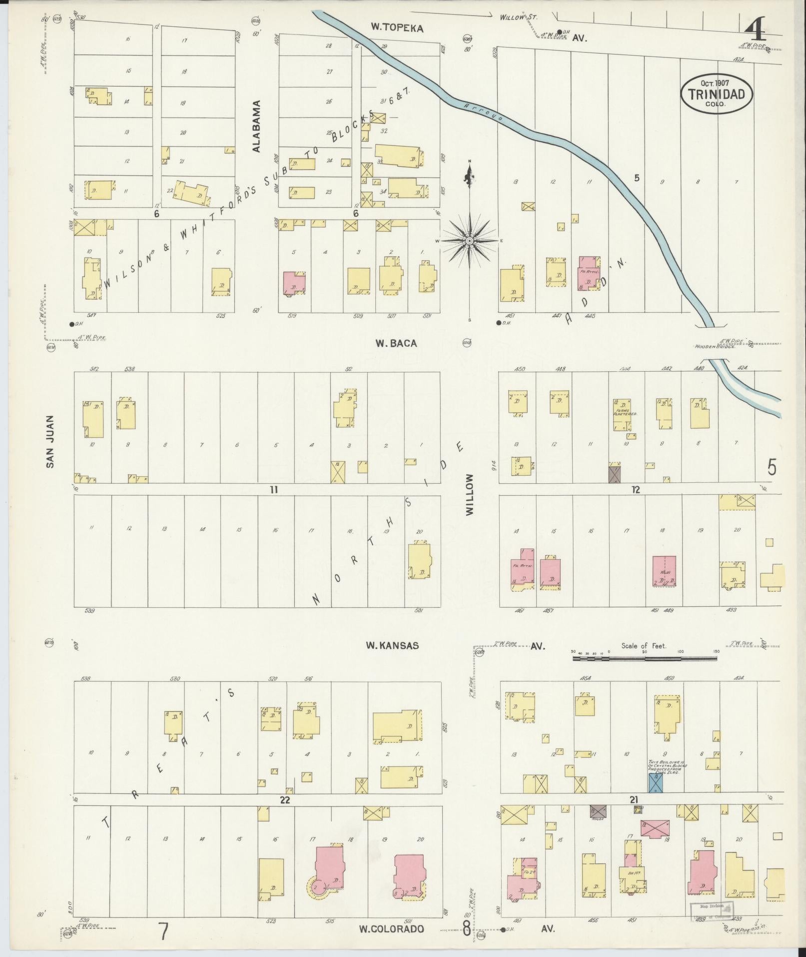Sanborn Fire Insurance Map from Trinidad, Las Animas County, Colorado (1907), Sheet #0004 - Complete Map Set gallery image, historic Sanborn map, vintage wall art, Colorado Colorado