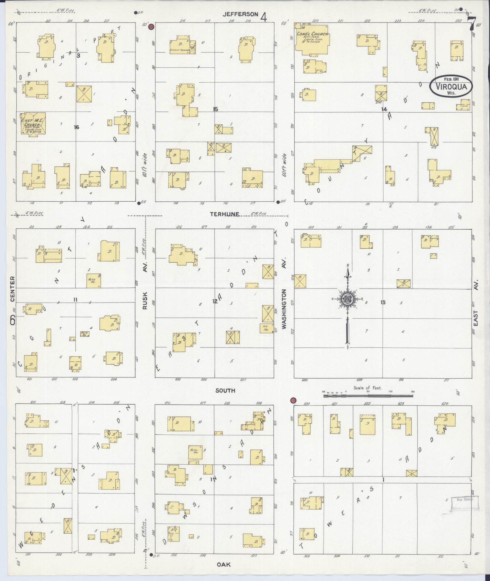 Sanborn Fire Insurance Map from Viroqua, Vernon County, Wisconsin (1911), Sheet #0007 - Historic Sanborn Fire Insurance Map Print, vintage old map wall art, antique decor, genealogy gift, Wisconsin Wisconsin map