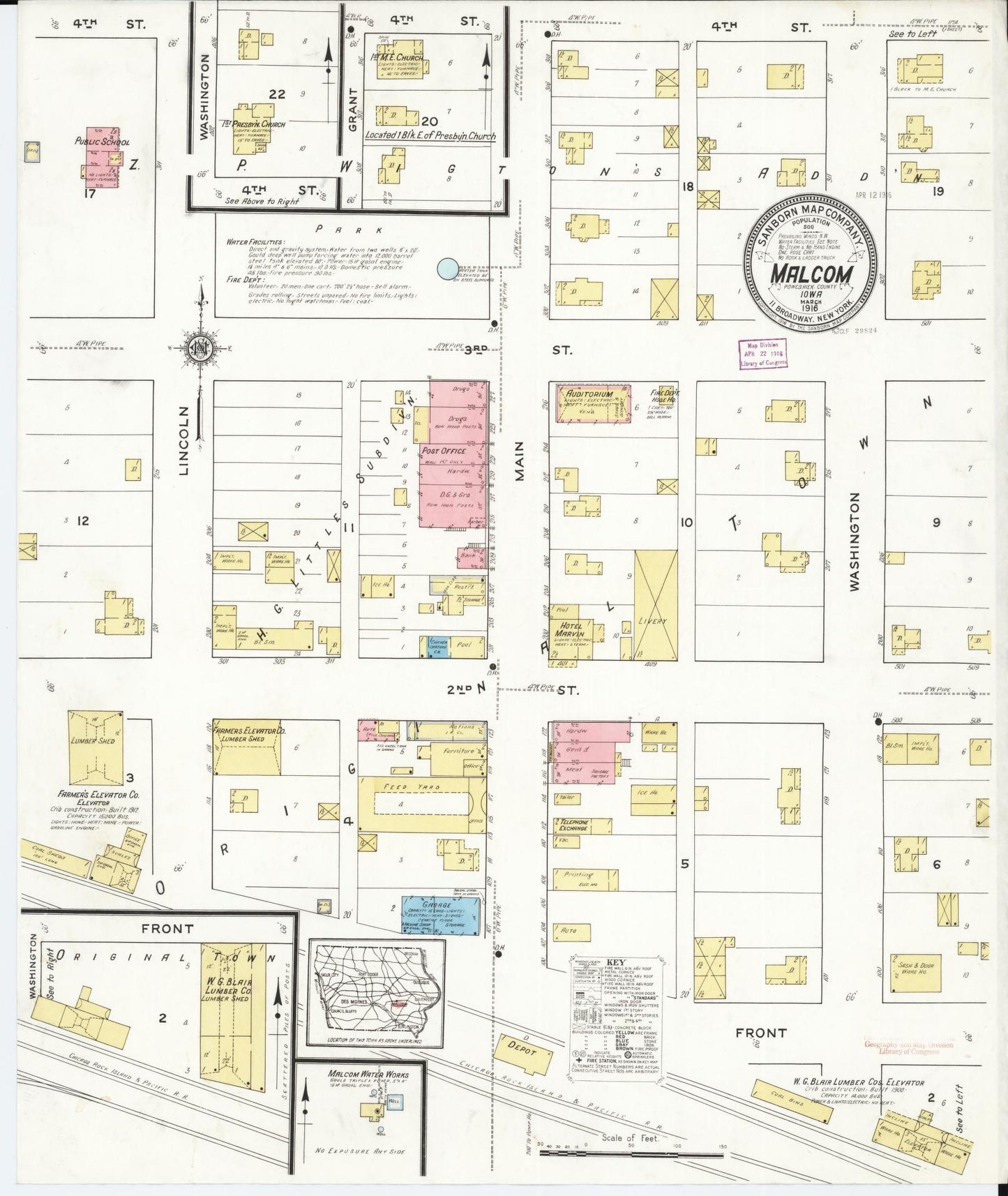 Sanborn Fire Insurance Map from Malcom, Poweshiek County, Iowa. (1916) – Map View
