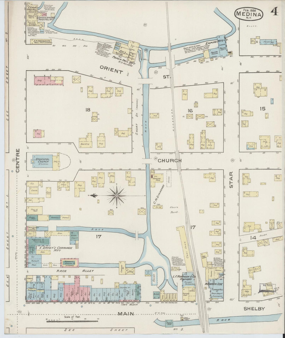 Sanborn Fire Insurance Map from Medina, Orleans County, New York (1886), Sheet #0004 - Historic Sanborn Fire Insurance Map Print, vintage old map wall art, antique decor, genealogy gift, New York New York map