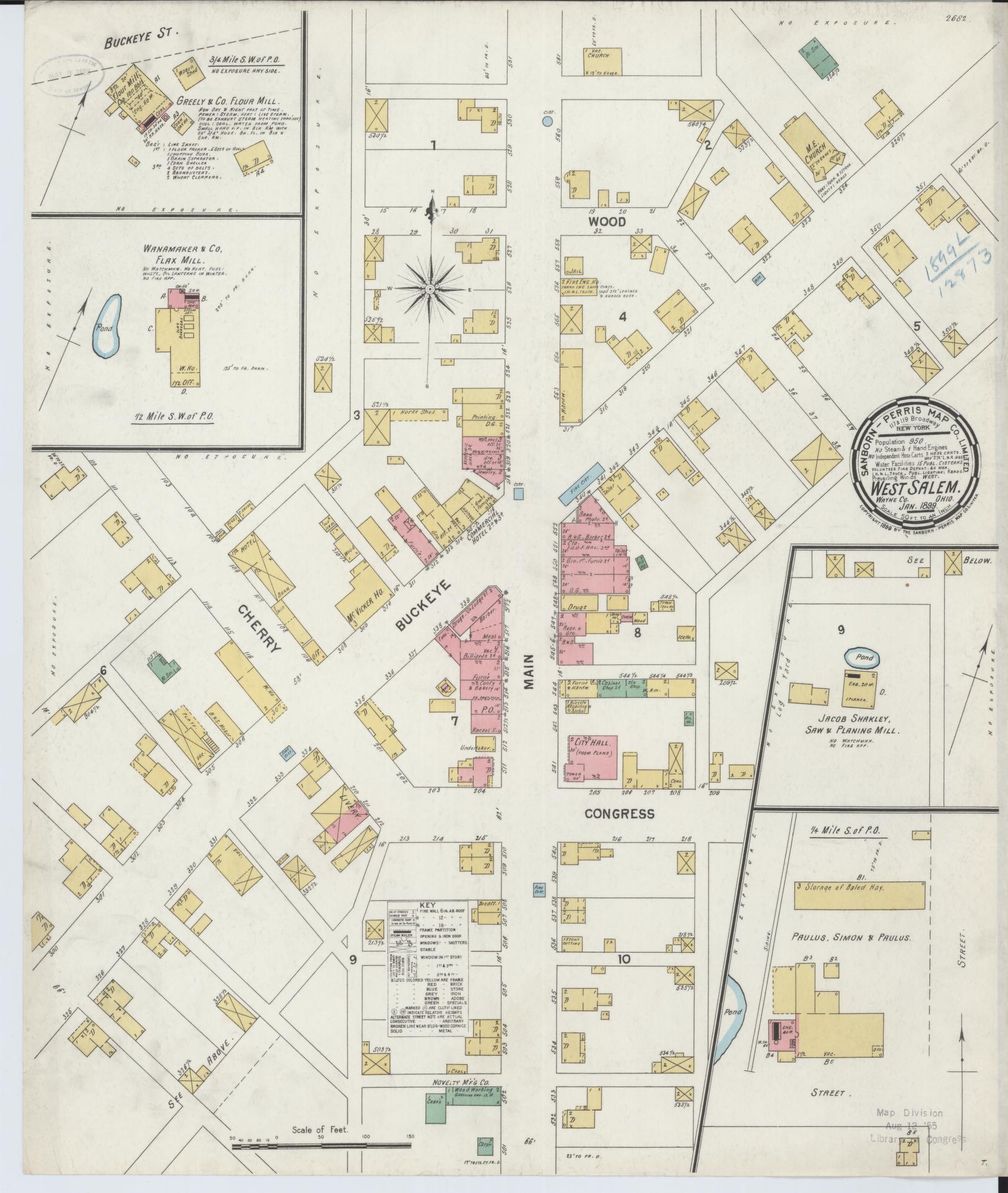Sanborn Fire Insurance Map from West Salem, Wayne County, Ohio (1899), Sheet #0001 - Historic Sanborn Fire Insurance Map Print, vintage old map wall art, antique decor, genealogy gift, Ohio Ohio map
