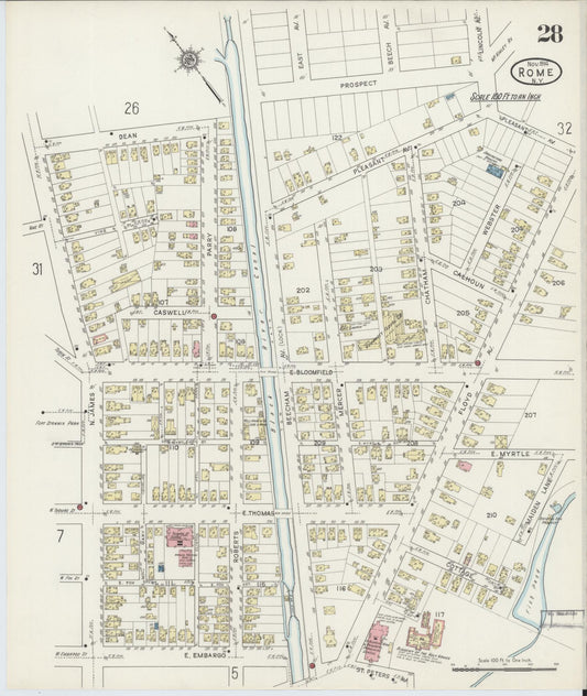 Sanborn Fire Insurance Map from Rome, Oneida County, New York (1914), Sheet #0028 - Historic Sanborn Fire Insurance Map Print, vintage old map wall art, antique decor, genealogy gift, New York New York map