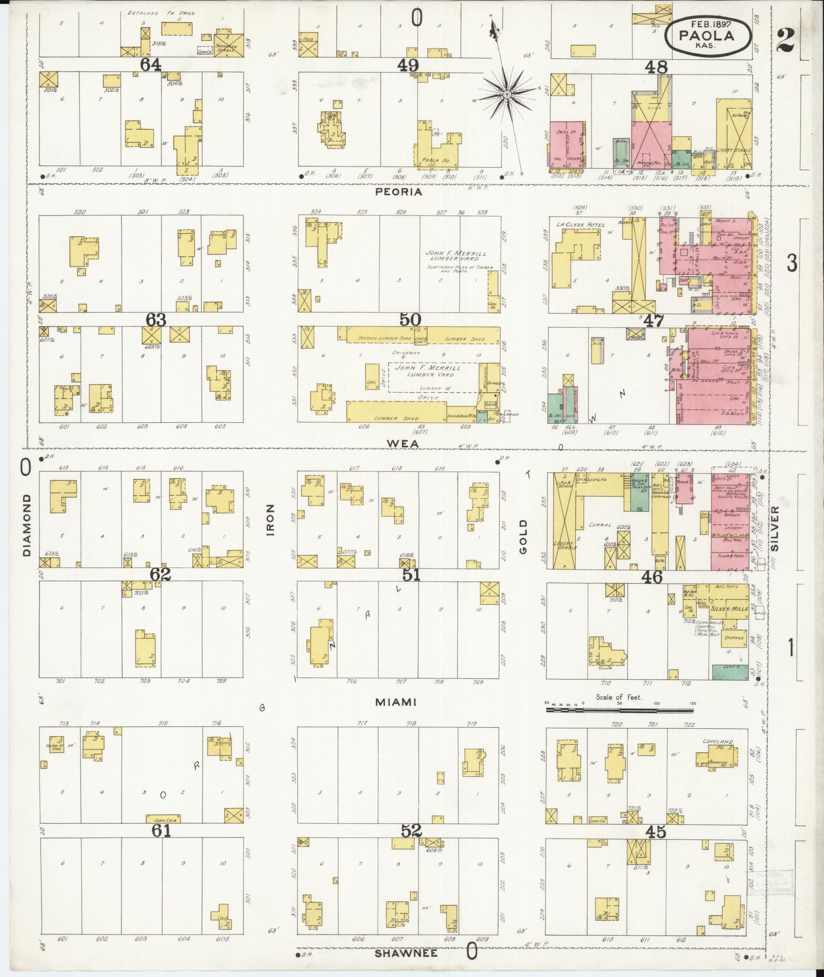 Sanborn Fire Insurance Map from Paola, Miami County, Kansas (1897), Sheet #0002 - Complete Map Set gallery image, historic Sanborn map, vintage wall art, Kansas Kansas