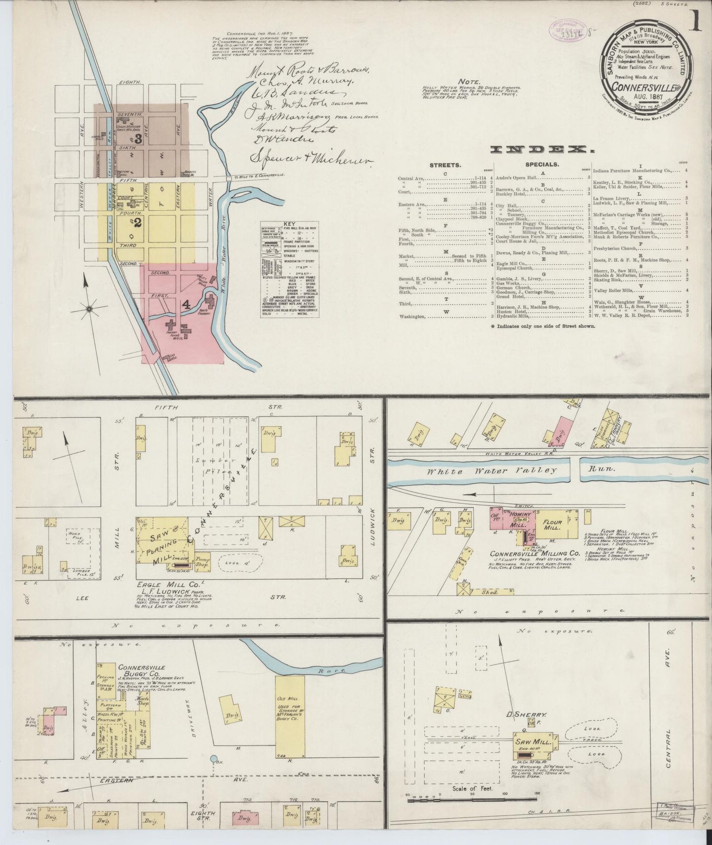 Sanborn Fire Insurance Map from Connersville, Fayette County, Indiana (1887), Sheet #0001 - Complete Map Set gallery image, historic Sanborn map, vintage wall art, Indiana Indiana