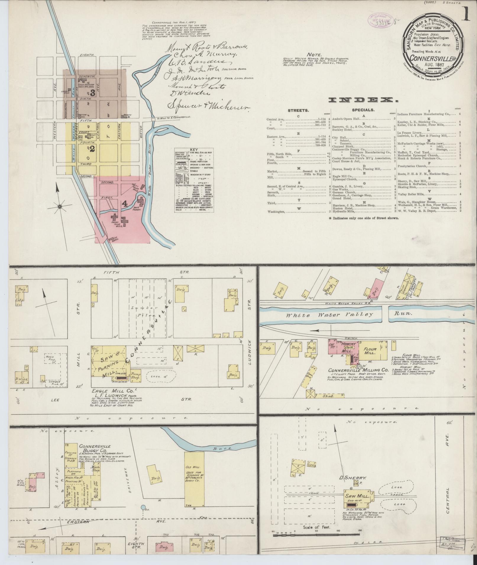 Sanborn Fire Insurance Map from Connersville, Fayette County, Indiana (1887), Sheet #0001 - Complete Map Set gallery image, historic Sanborn map, vintage wall art, Indiana Indiana