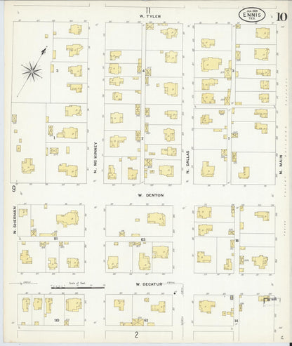 Sanborn Fire Insurance Map from Ennis, Ellis County, Texas (1909), Sheet #0010 - Complete Map Set gallery image, historic Sanborn map, vintage wall art, Texas Texas