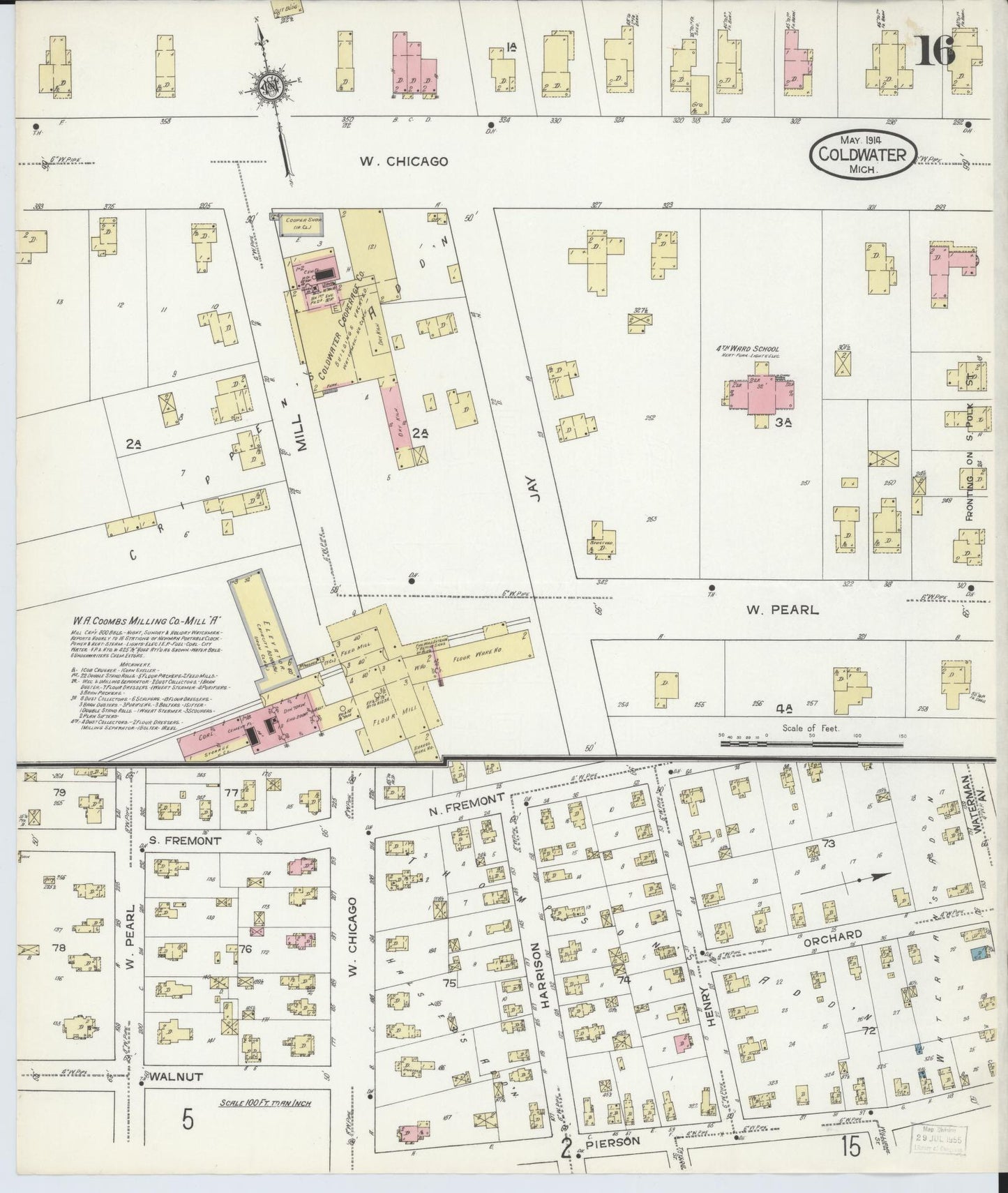 Sanborn Fire Insurance Map from Coldwater, Branch County, Michigan (1914), Sheet #0016 - Historic Sanborn Fire Insurance Map Print, vintage old map wall art, antique decor, genealogy gift, Michigan Michigan map