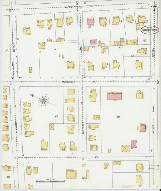 Sanborn Fire Insurance Map from Morristown, Morris County, New Jersey (1901), Sheet #0007 - Historic Sanborn Fire Insurance Map Print, vintage old map wall art, antique decor, genealogy gift, New Jersey New Jersey map