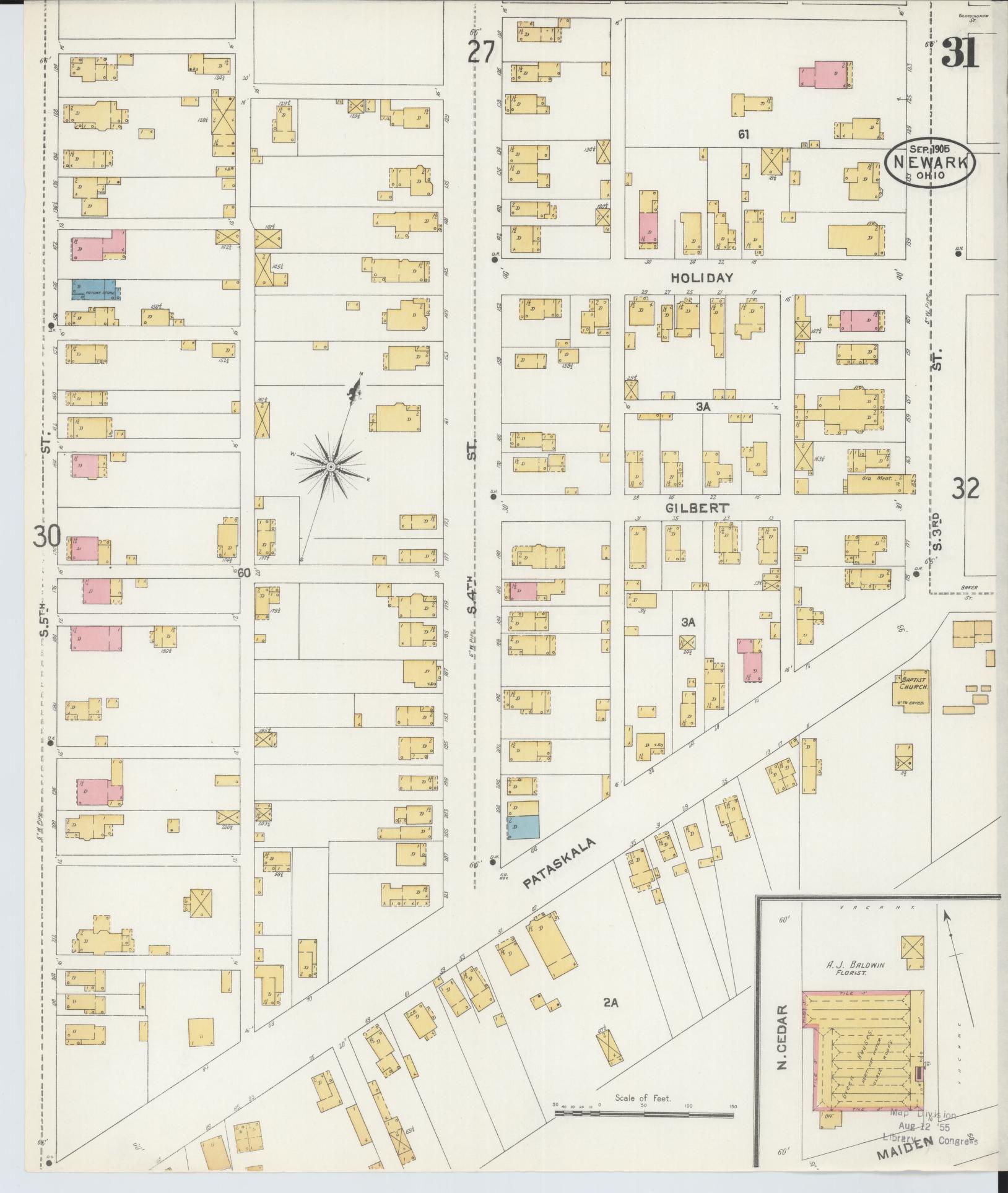 Sanborn Fire Insurance Map from Newark, Licking County, Ohio (1905), Sheet #0031 - Complete Map Set gallery image, historic Sanborn map, vintage wall art, Ohio Ohio