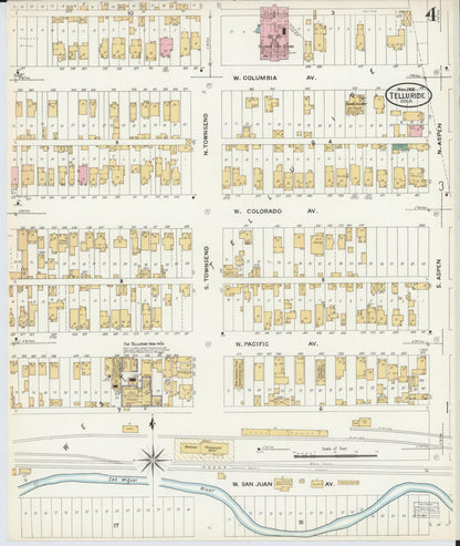 Sanborn Fire Insurance Map from Telluride, San Miguel County, Colorado (1908), Sheet #0004 - Complete Map Set gallery image, historic Sanborn map, vintage wall art, Colorado Colorado