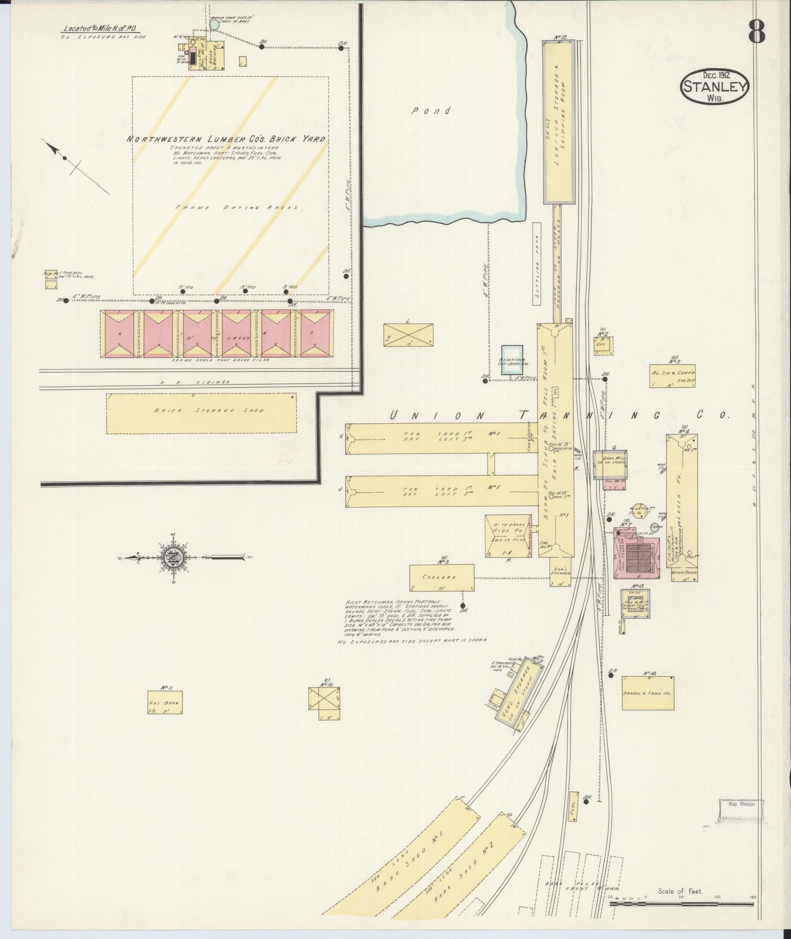 Sanborn Fire Insurance Map from Stanley, Chippewa County, Wisconsin (1912), Sheet #0008 - Complete Map Set gallery image, historic Sanborn map, vintage wall art, Wisconsin Wisconsin