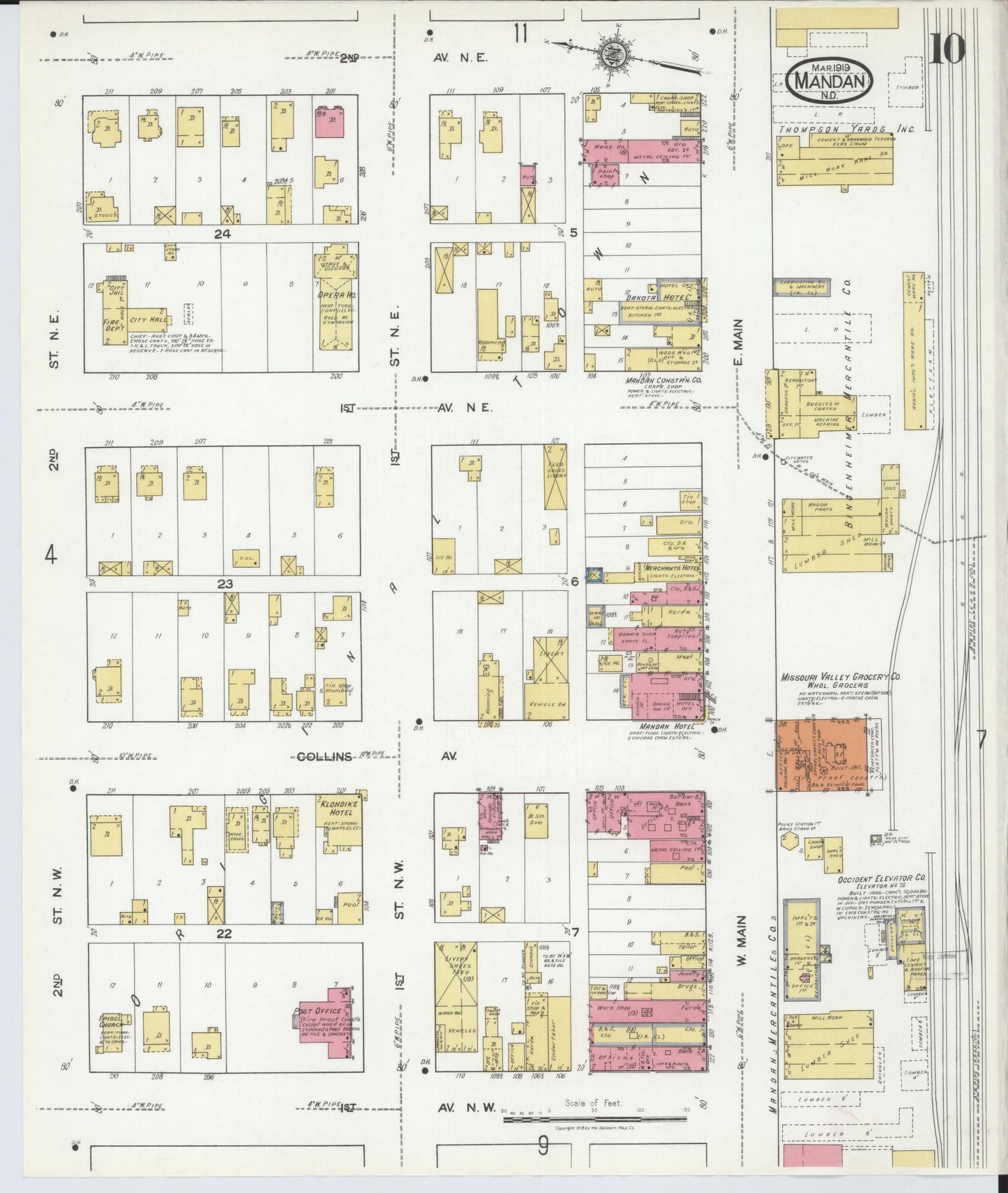 Sanborn Fire Insurance Map from Mandan, Morton County, North Dakota (1919), Sheet #0010 - Complete Map Set gallery image, historic Sanborn map, vintage wall art, North Dakota North Dakota