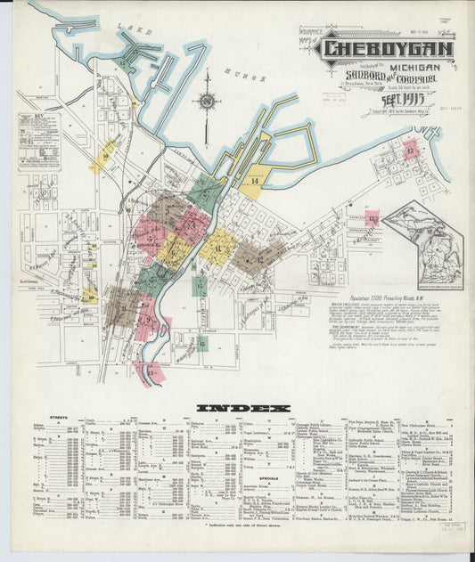 Sanborn Fire Insurance Map from Cheboygan, Cheboygan County, Michigan (1915), Sheet #0001 - Complete Map Set gallery image, historic Sanborn map, vintage wall art, Michigan Michigan