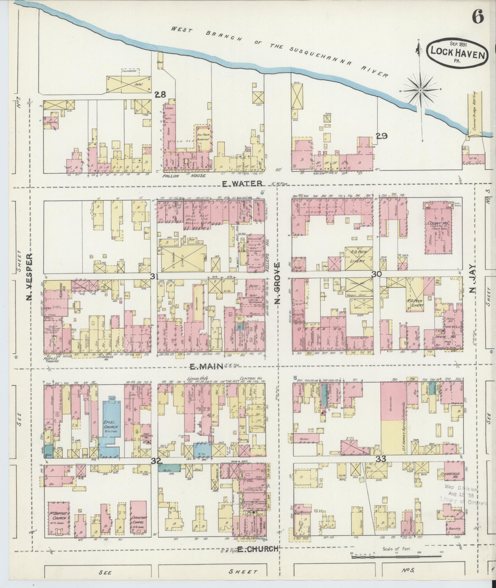 Sanborn Fire Insurance Map from Lock Haven, Clinton County, Pennsylvania (1891), Sheet #0006 - Complete Map Set gallery image, historic Sanborn map, vintage wall art, Pennsylvania Pennsylvania