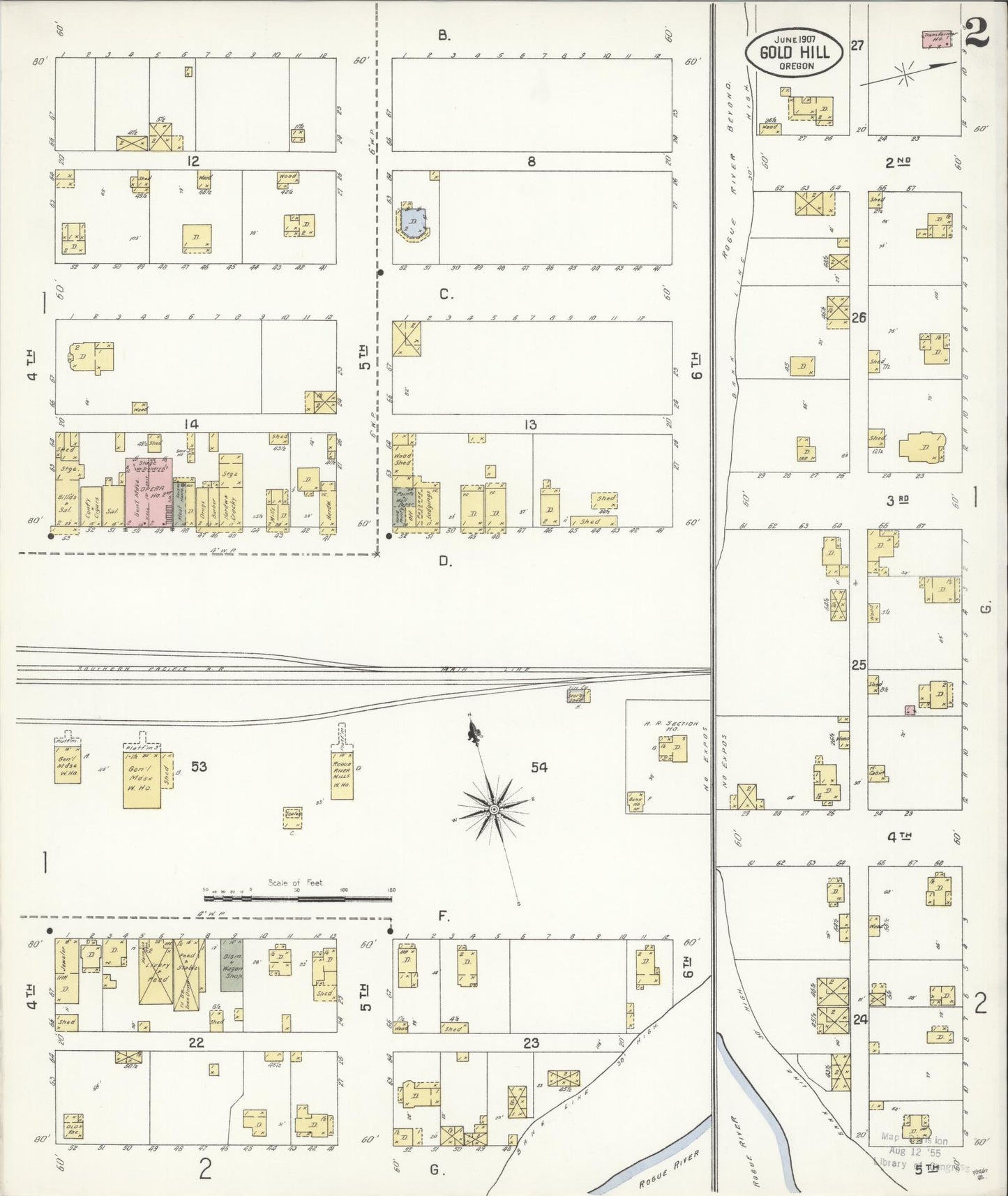 Sanborn Fire Insurance Map from Gold Hill, Jackson County, Oregon (1907), Sheet #0002 - Complete Map Set gallery image, historic Sanborn map, vintage wall art, Oregon Oregon