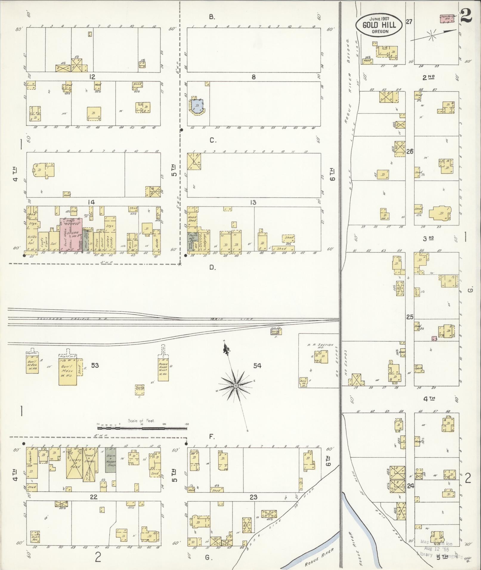 Sanborn Fire Insurance Map from Gold Hill, Jackson County, Oregon (1907), Sheet #0002 - Complete Map Set gallery image, historic Sanborn map, vintage wall art, Oregon Oregon